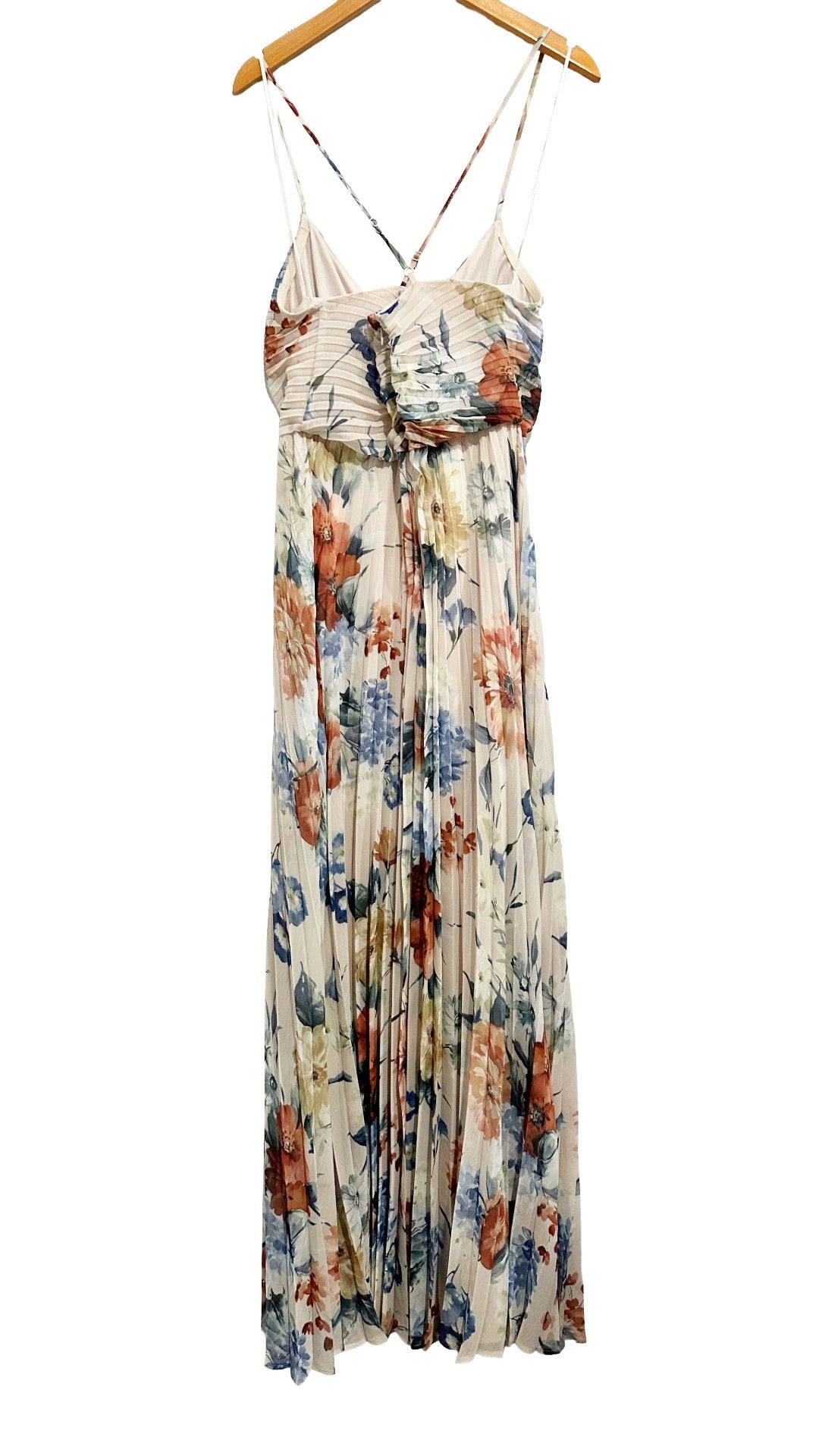 Express Cream Floral Pleated Midi Dress - Small