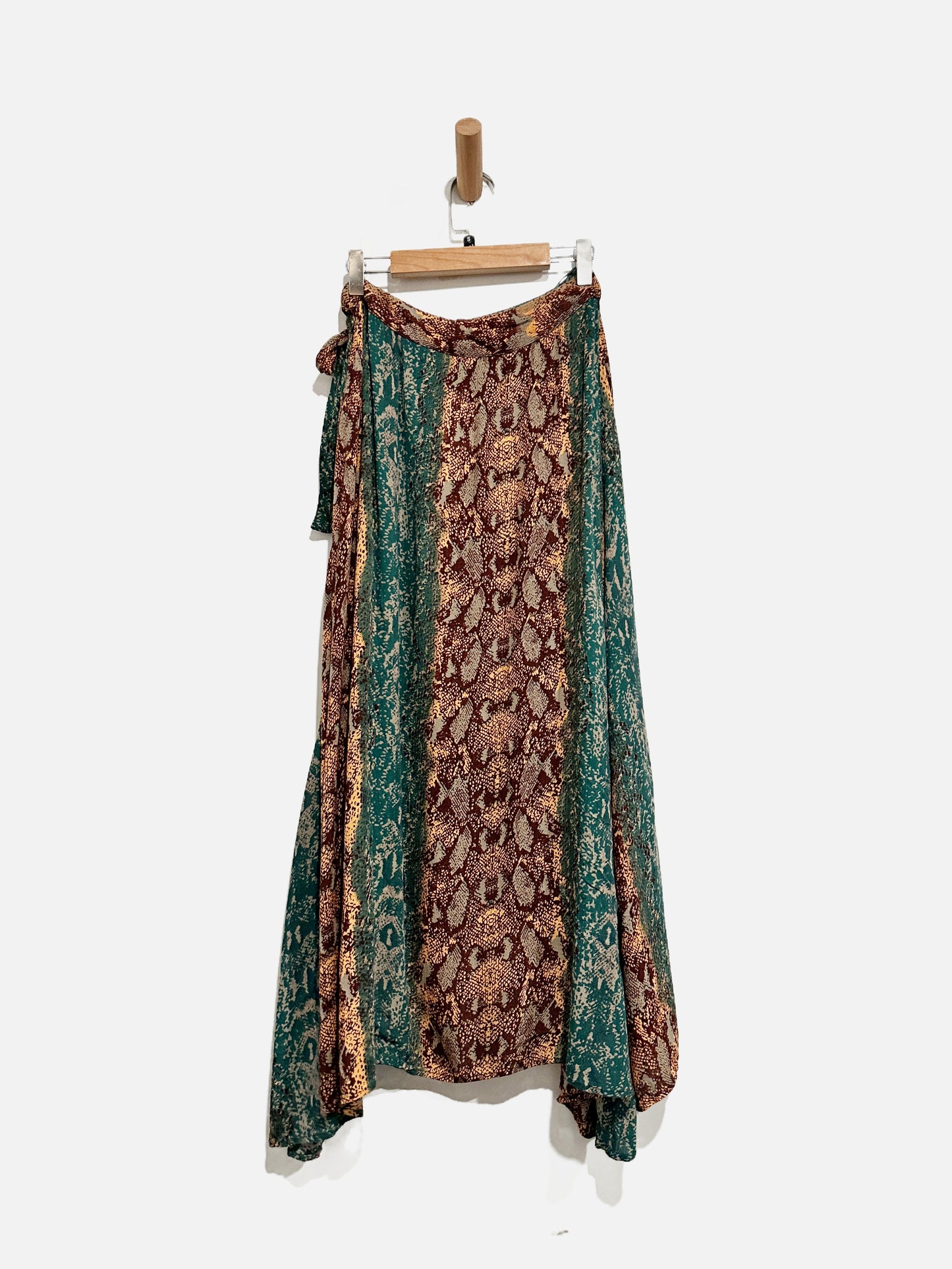 Free People Green/Red Snake Print Wrap Skirt - Small
