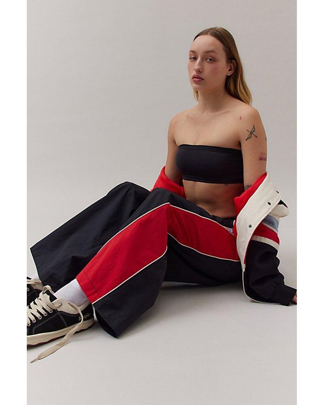 BDG Black/Red/Blue Colorblock Wide Leg Windbreaker Pants - Medium