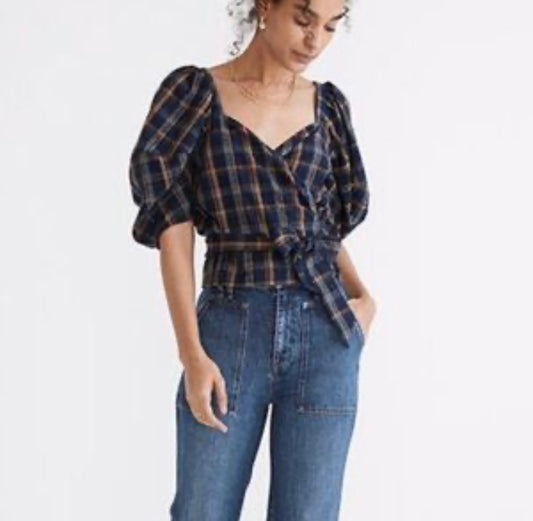 Madewell Navy Sweetheart Wrap Top - Small