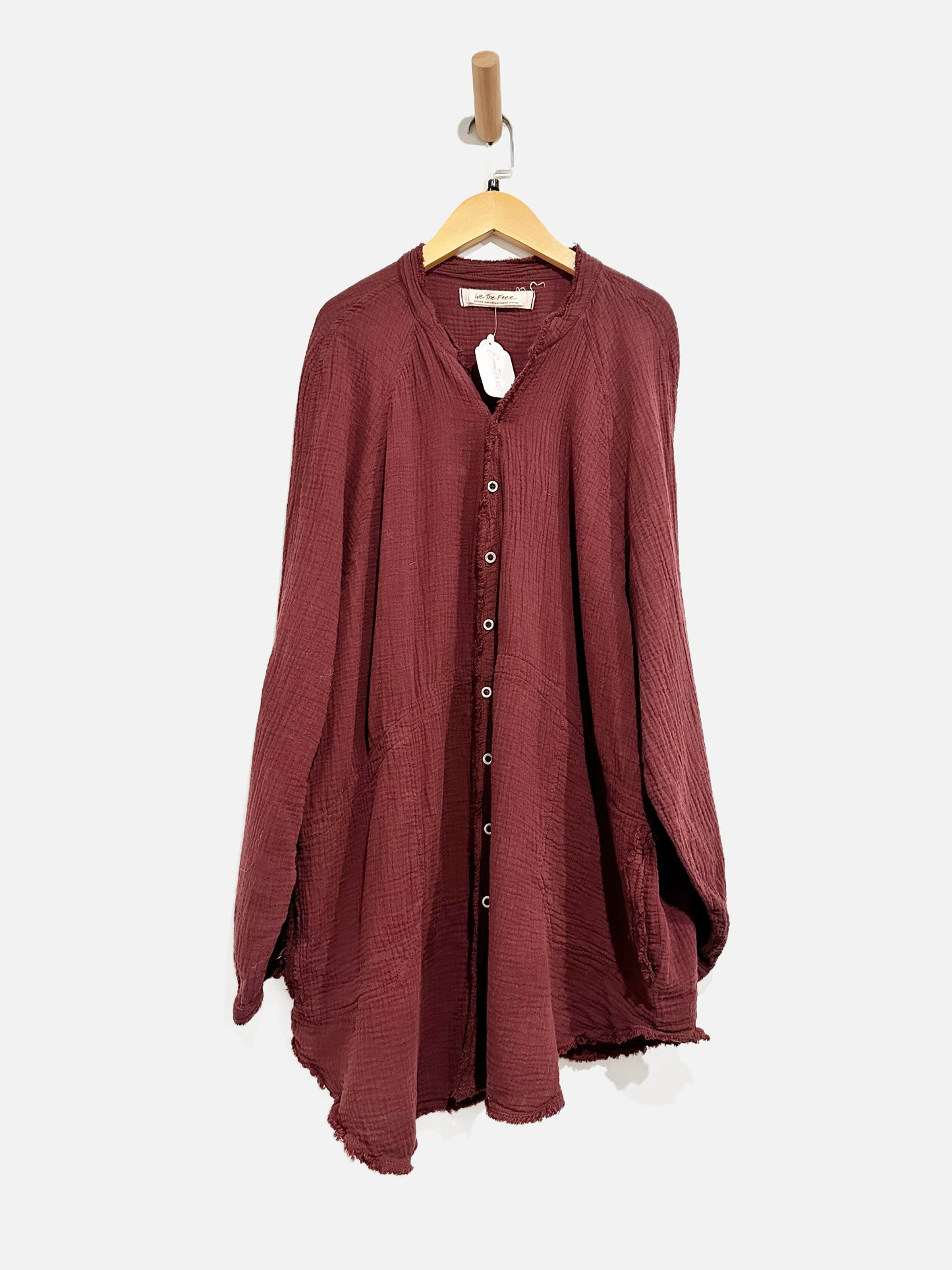 Free People Oversized Red Button Down - Medium