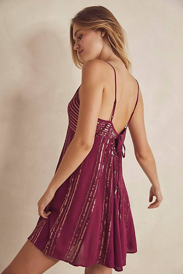Free People Here She is Maroon Sequin Dress - Medium