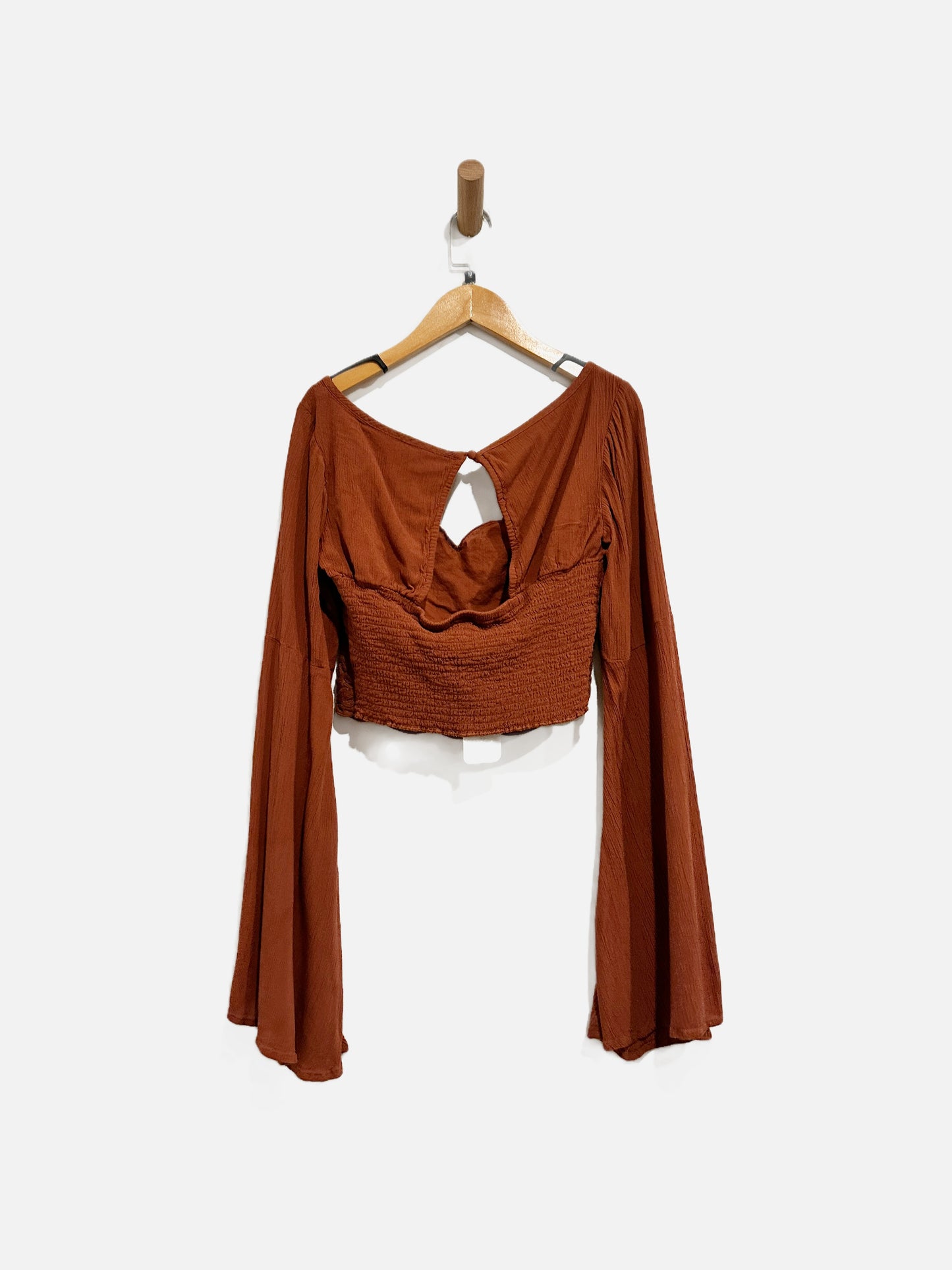 Shyanne Rust Lace Floral Bell Sleeve Blouse - Medium