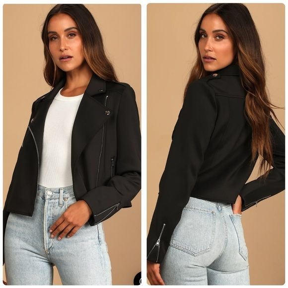 Lulus Living On the Edge Black Moto Jacket Size XL