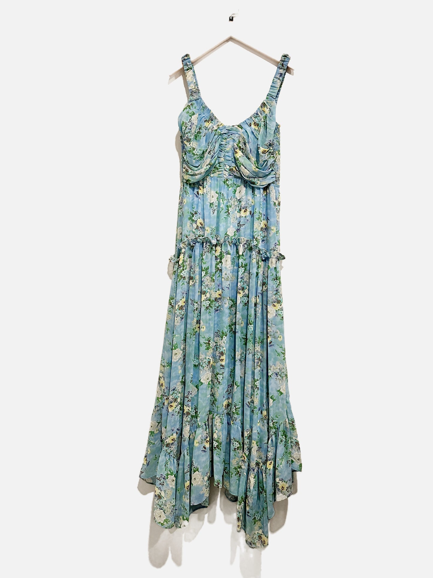 ASTR Blue Floral Ruffle Maxi Dress - Medium