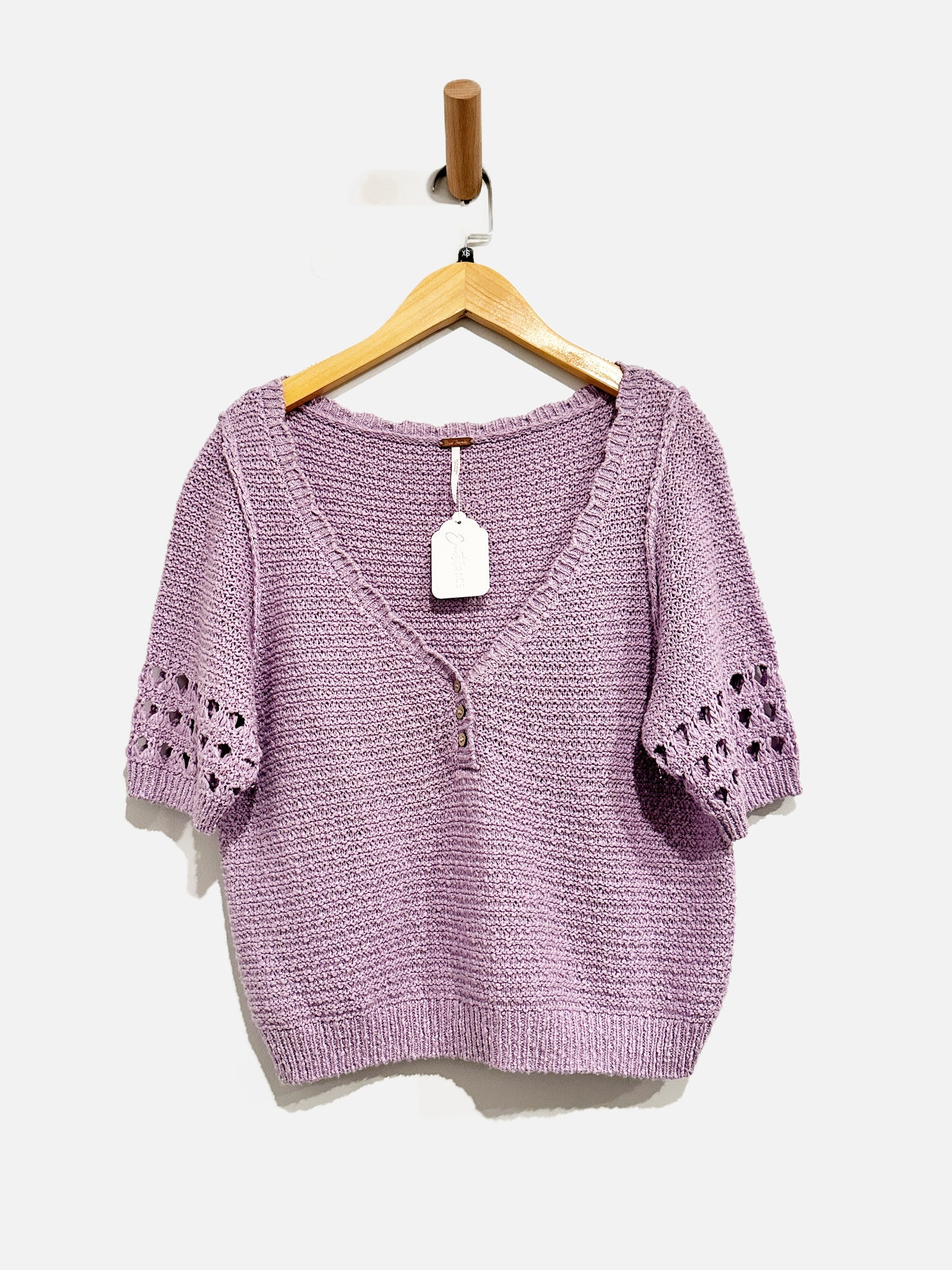 Free People Bree Purple Scallop SS Sweater - XS