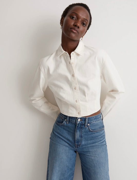 Madewell Cream Denim Button Front Top - Small