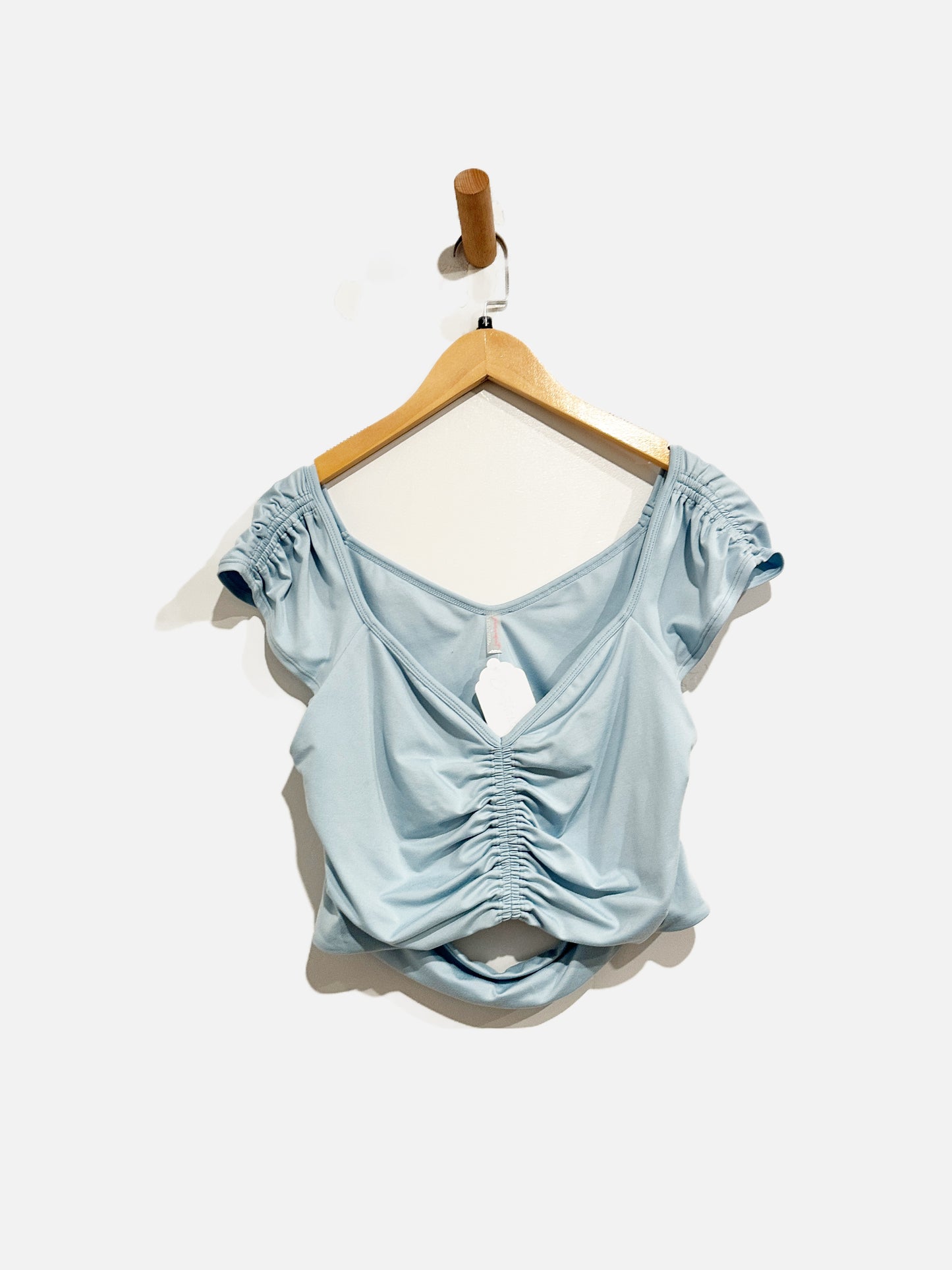 Free People Breathe Easy Blue Ruched Crop Top - XL