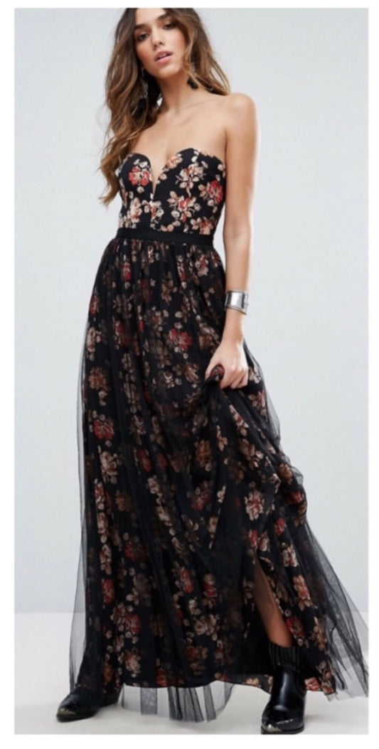 Free People Dare to Dream Black Floral Mesh Strapless Dress - 4