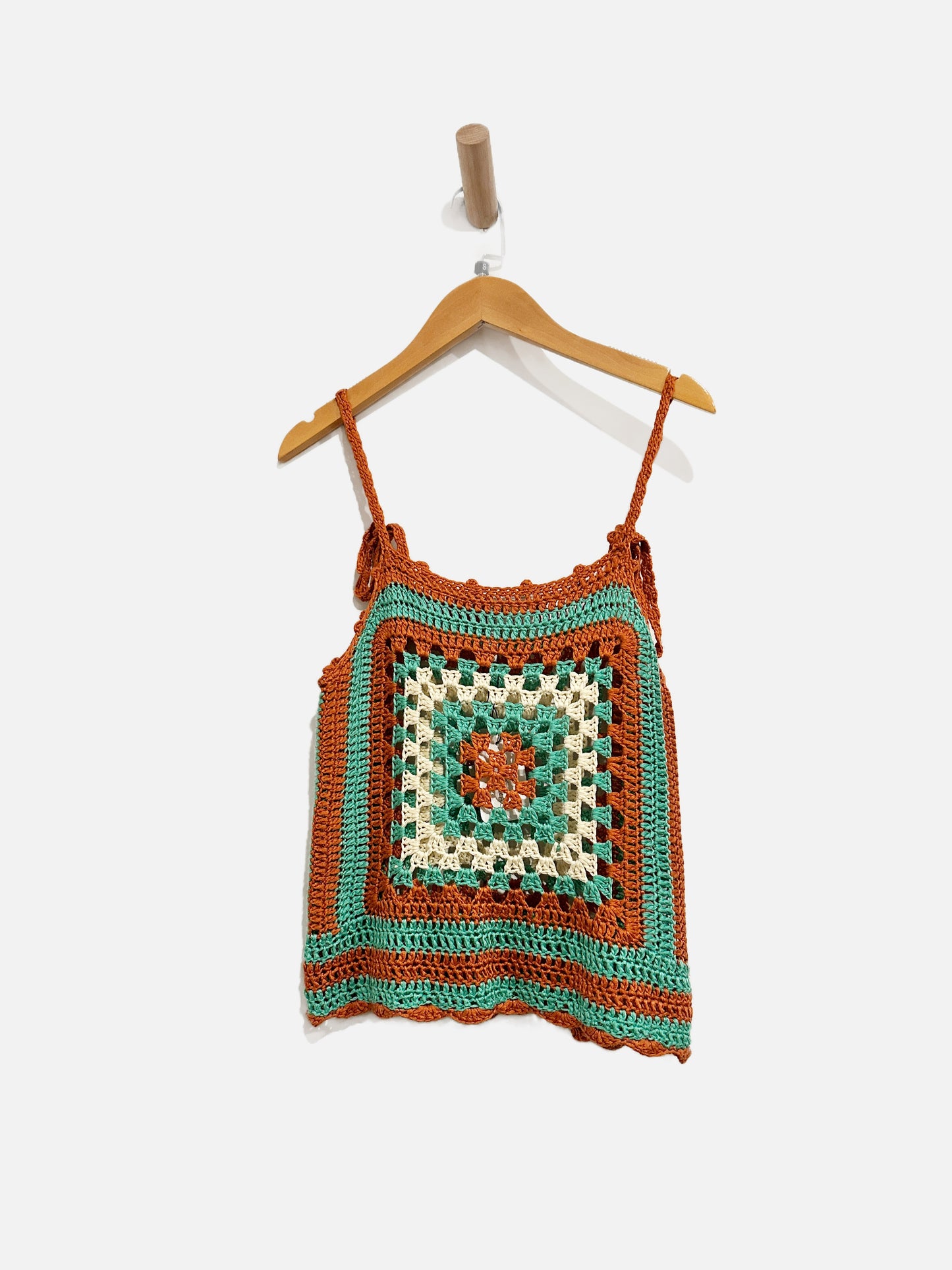 Stolen Hearts Brown/Teal/White Crochet Tank - S/M