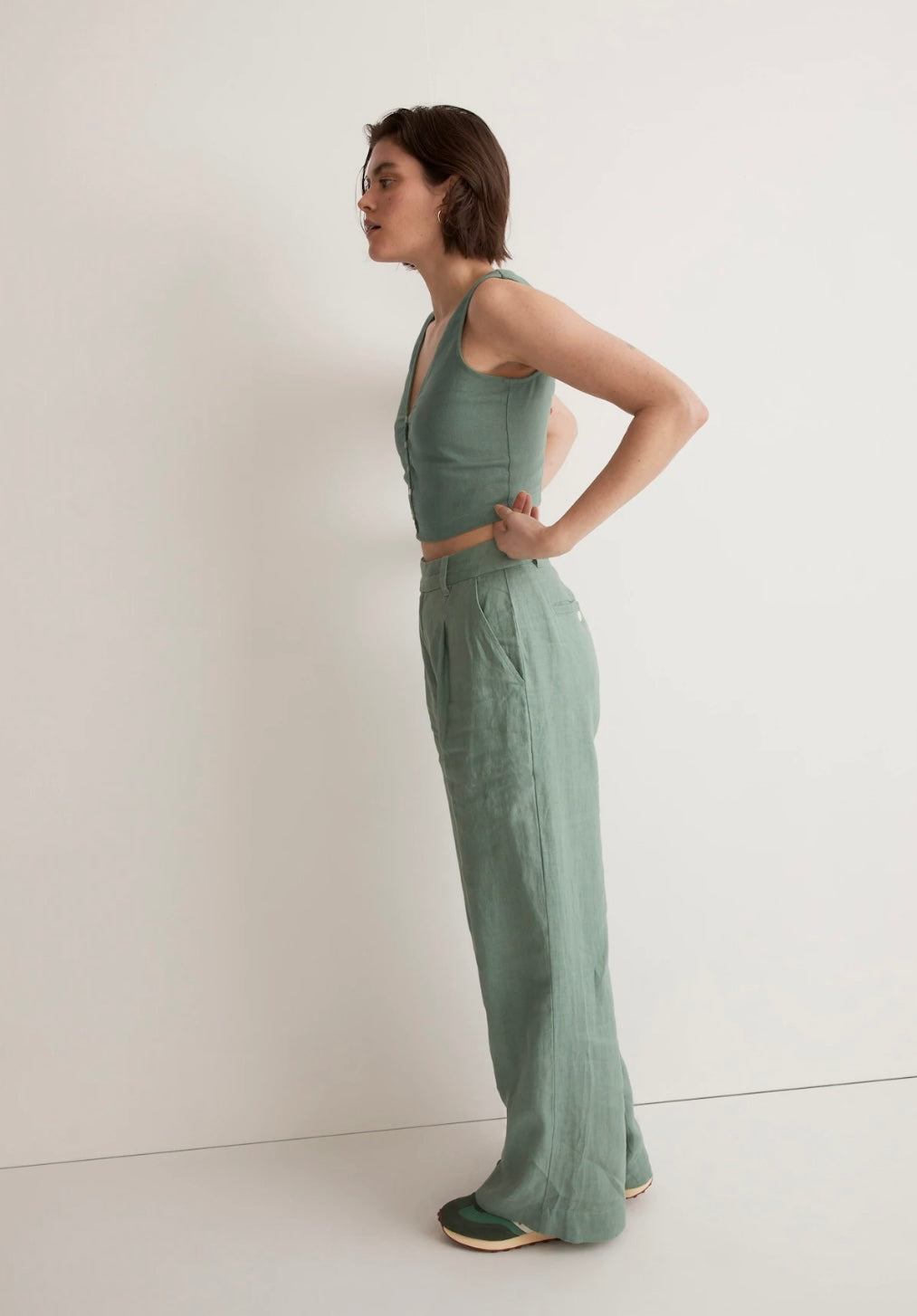 Madewell Green Linen Crop Tank - 6