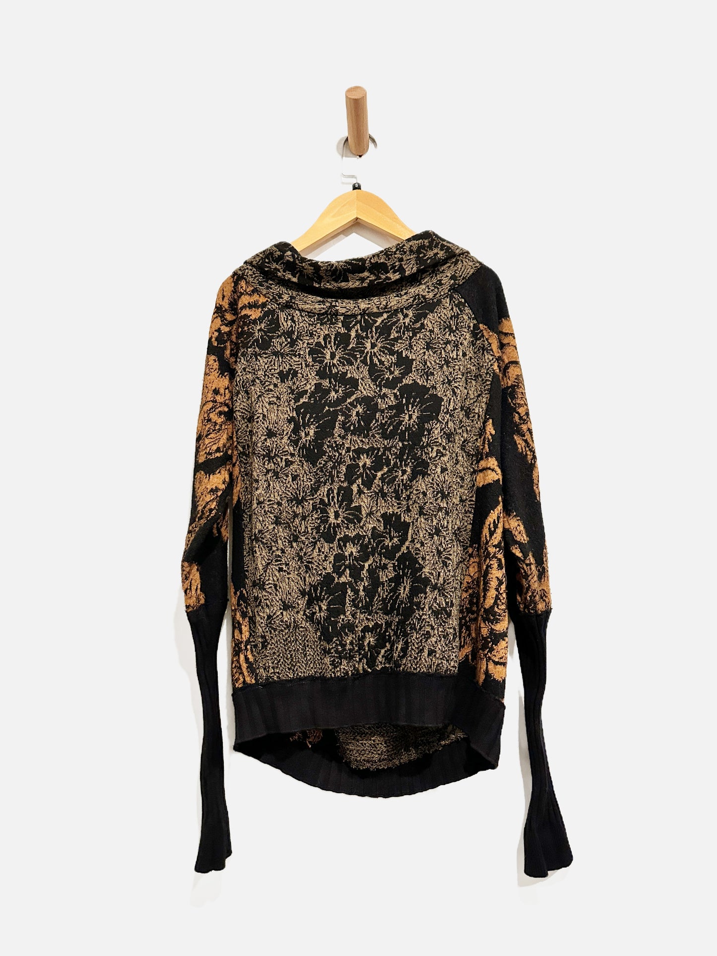 Free People Black and Gold OTS Printed Sweater - Small