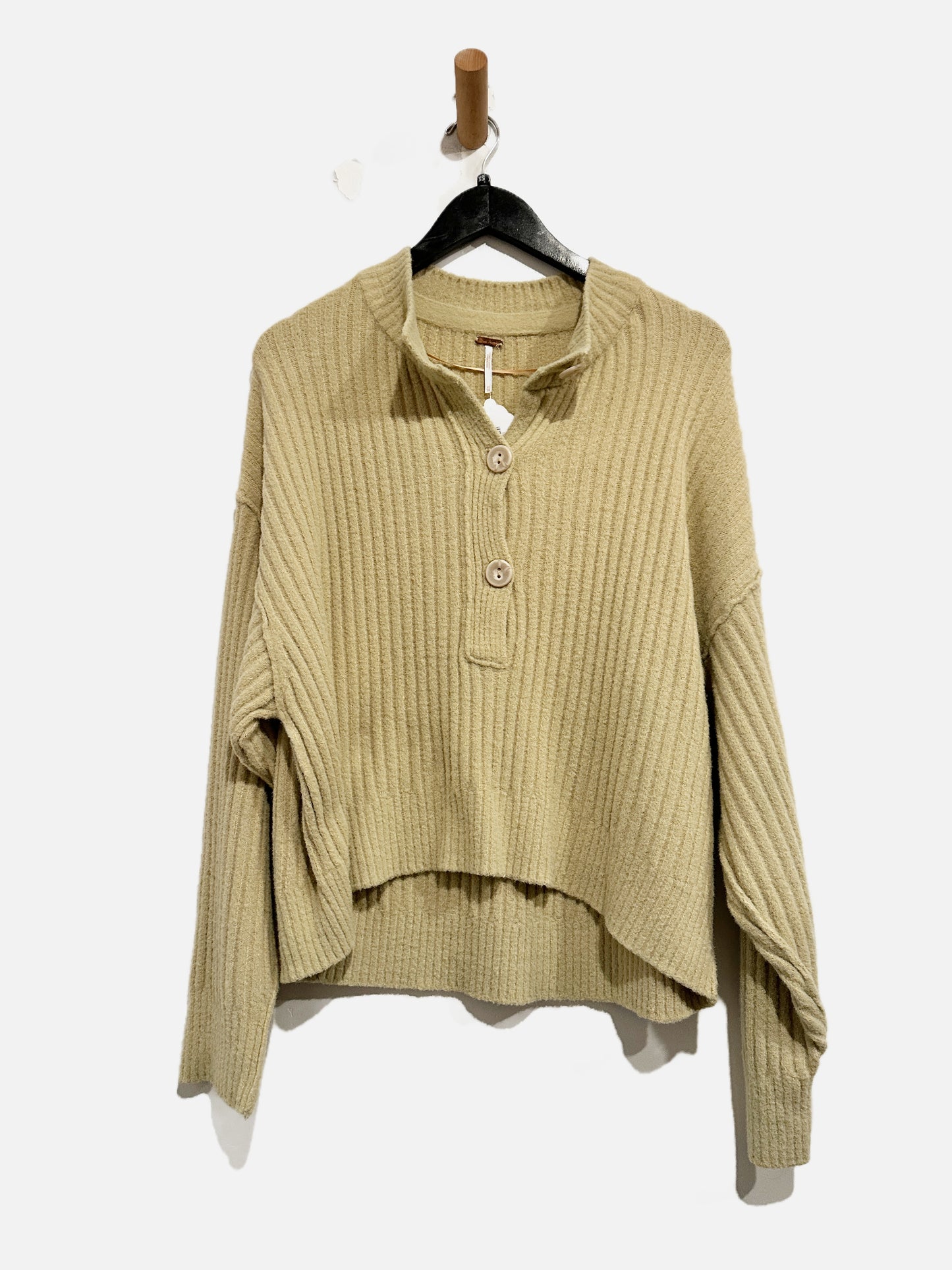 Free People Tan Ribbed Button Sweater - XS