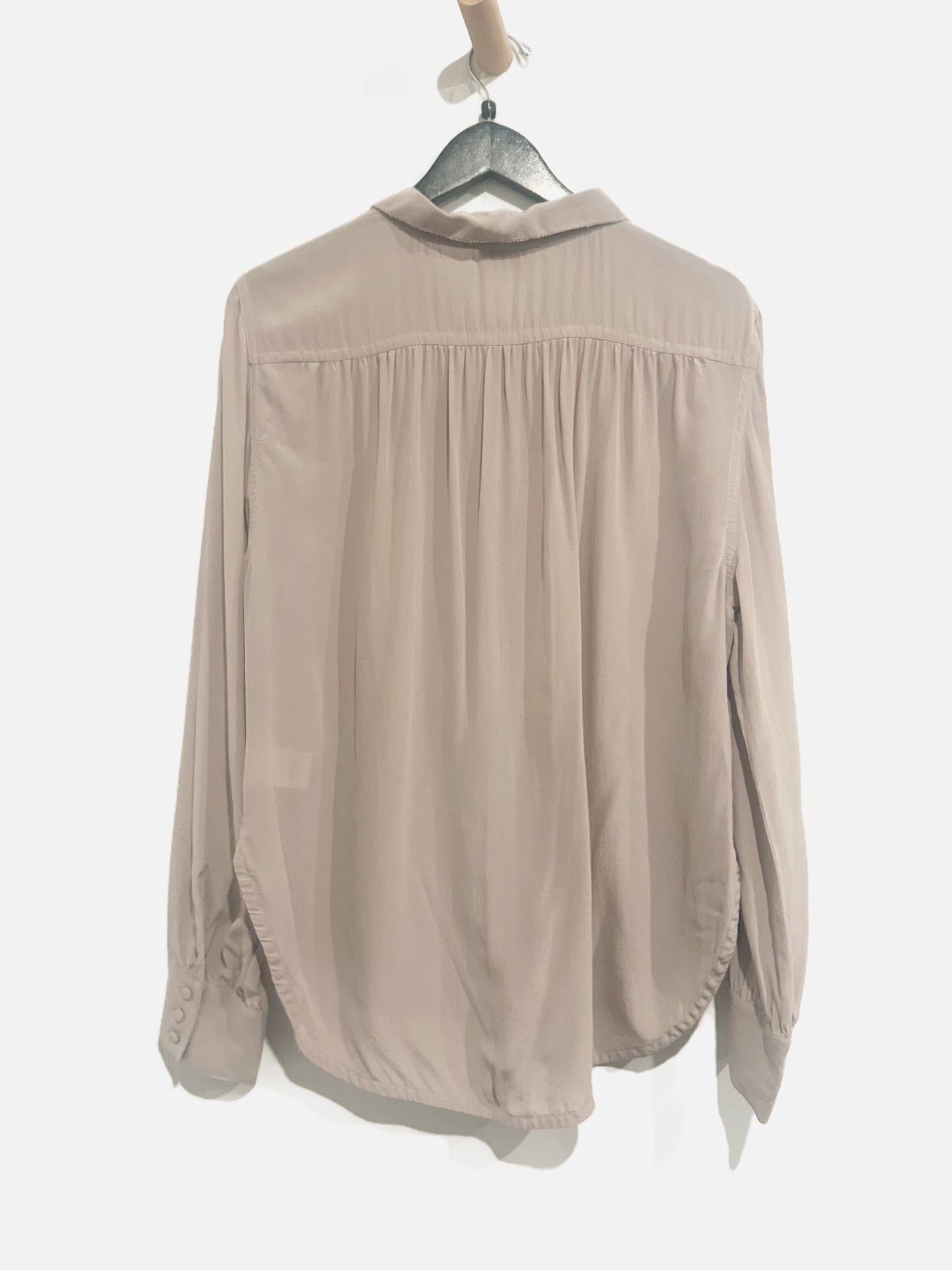 Wrap Brown Silk Button Down Blouse - 14