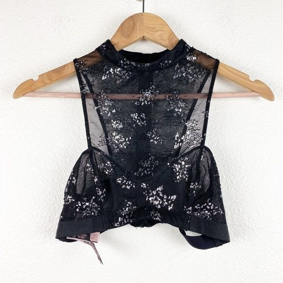 Victoria’s Secret NWT Very Sexy Black Silver Shine Lace High Neck Bra Size Small