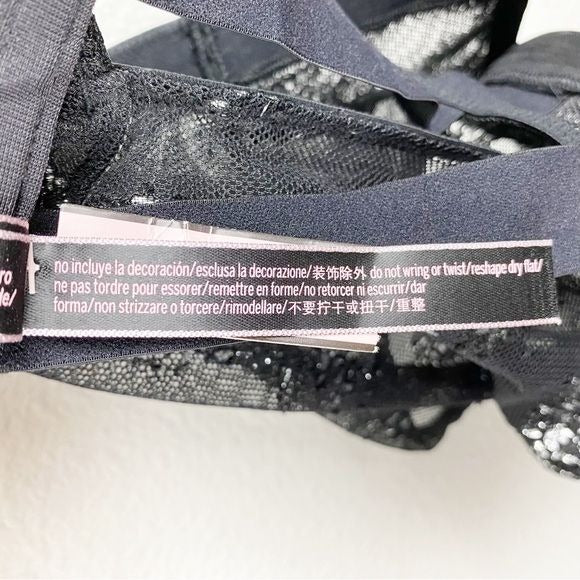 Victoria’s Secret NWT Very Sexy Black Silver Shine Lace High Neck Bra Size Small