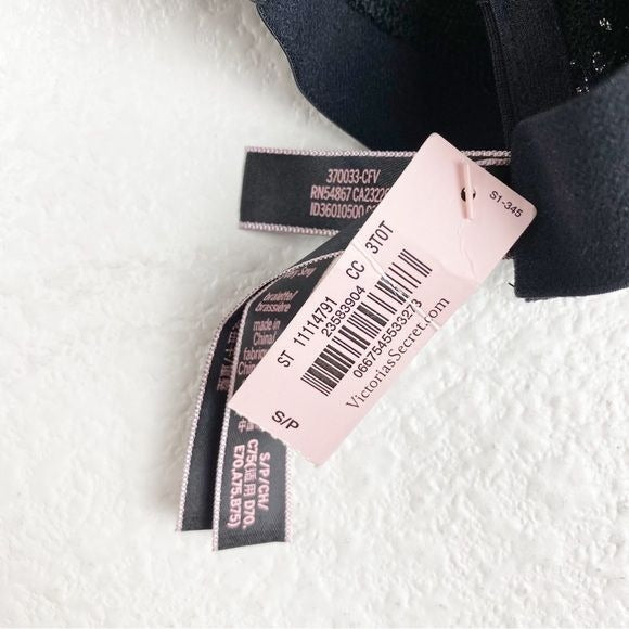 Victoria’s Secret NWT Very Sexy Black Silver Shine Lace High Neck Bra Size Small