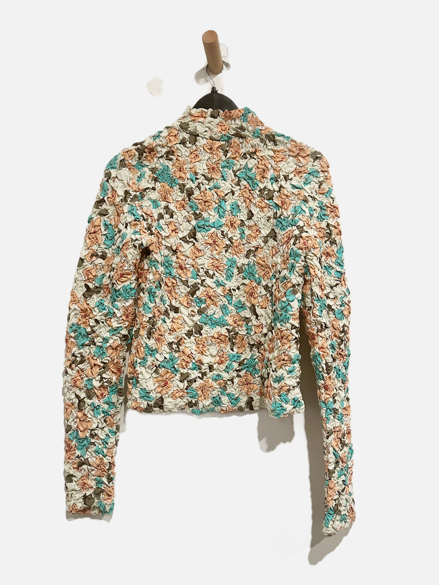 Anthropologie Dolan Left Coast Printed Pebble-Smocked Turtleneck Top - Large
