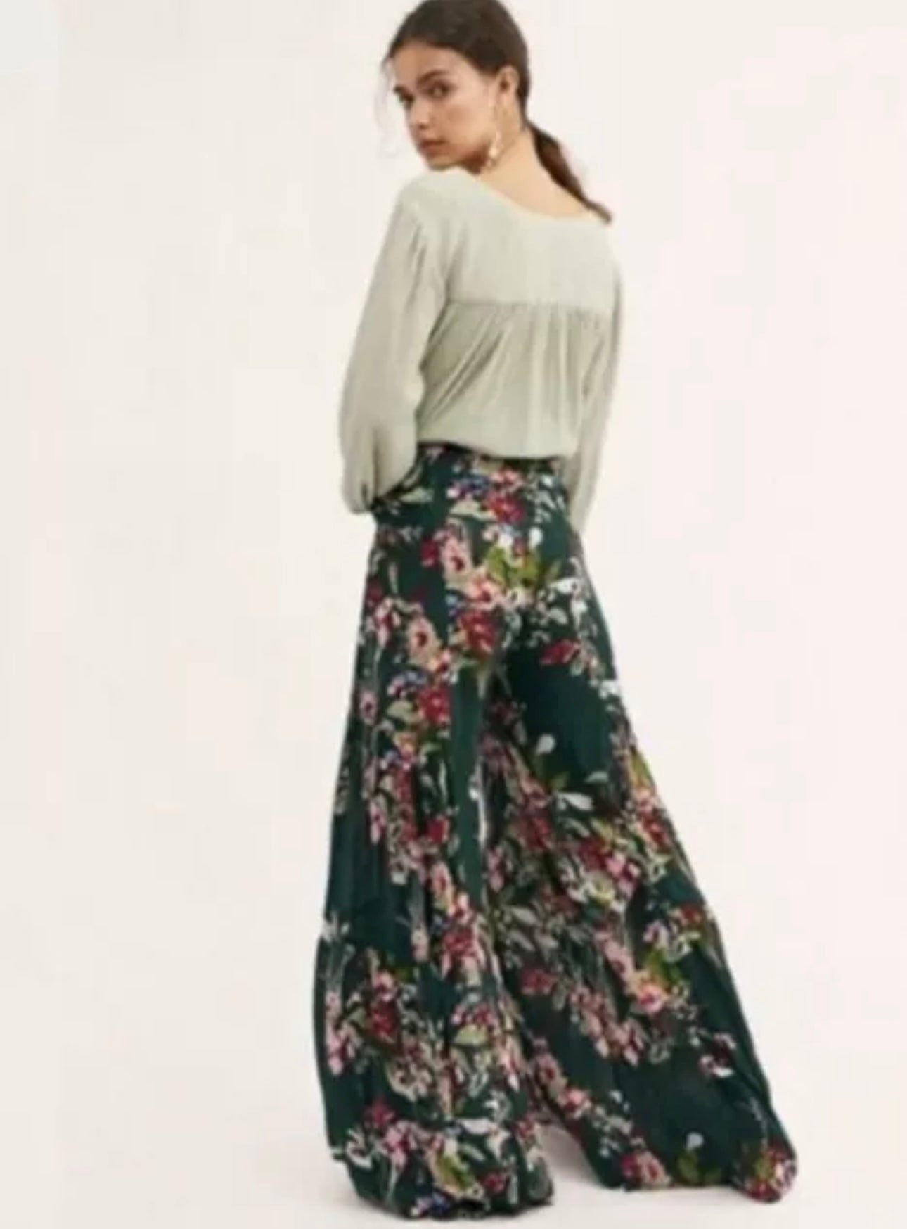 Free People Green Floral Wide Leg Pants - Medium