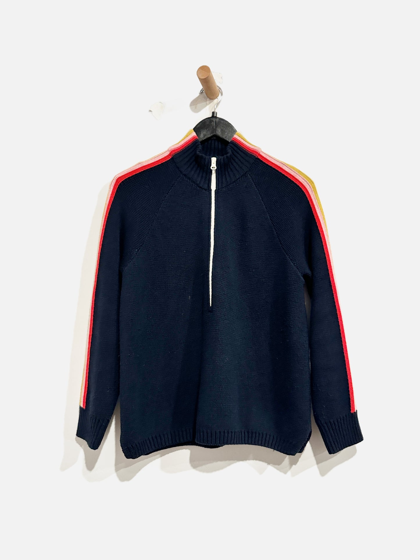 Marine Layer Retro Navy Stripe Quarter Zip Sweater - Small