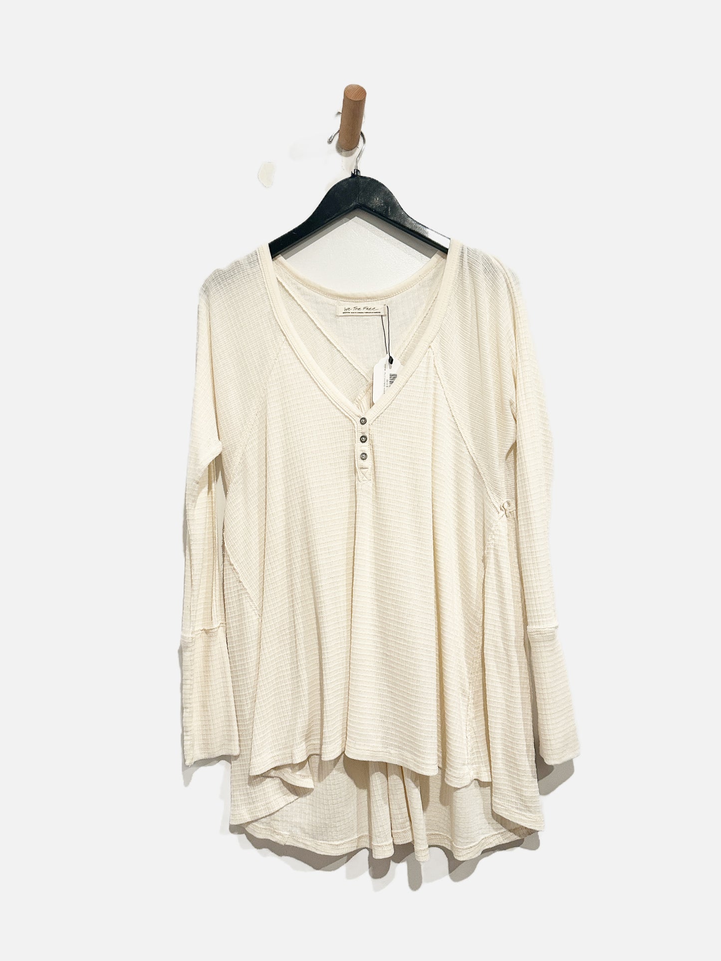 Free People White Waffle Knit LS Top - Medium
