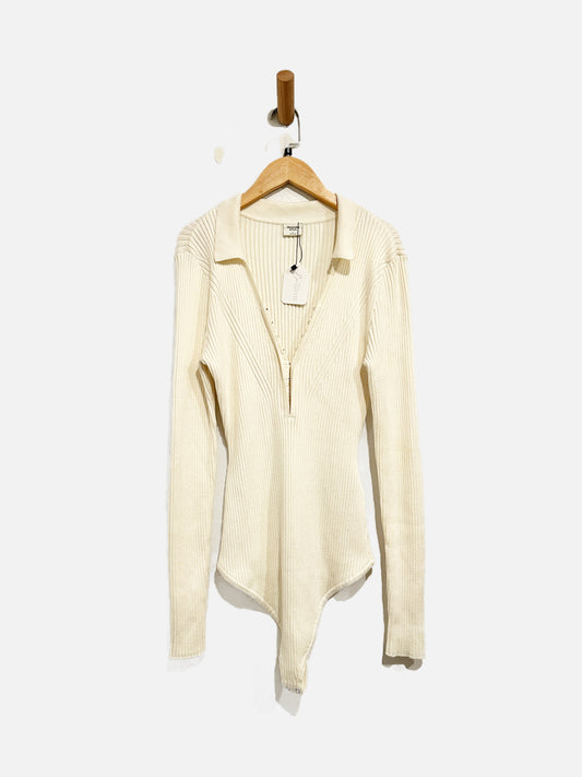 Abercrombie & Fitch Cream Hook and Eye Sweater Bodysuit - Large
