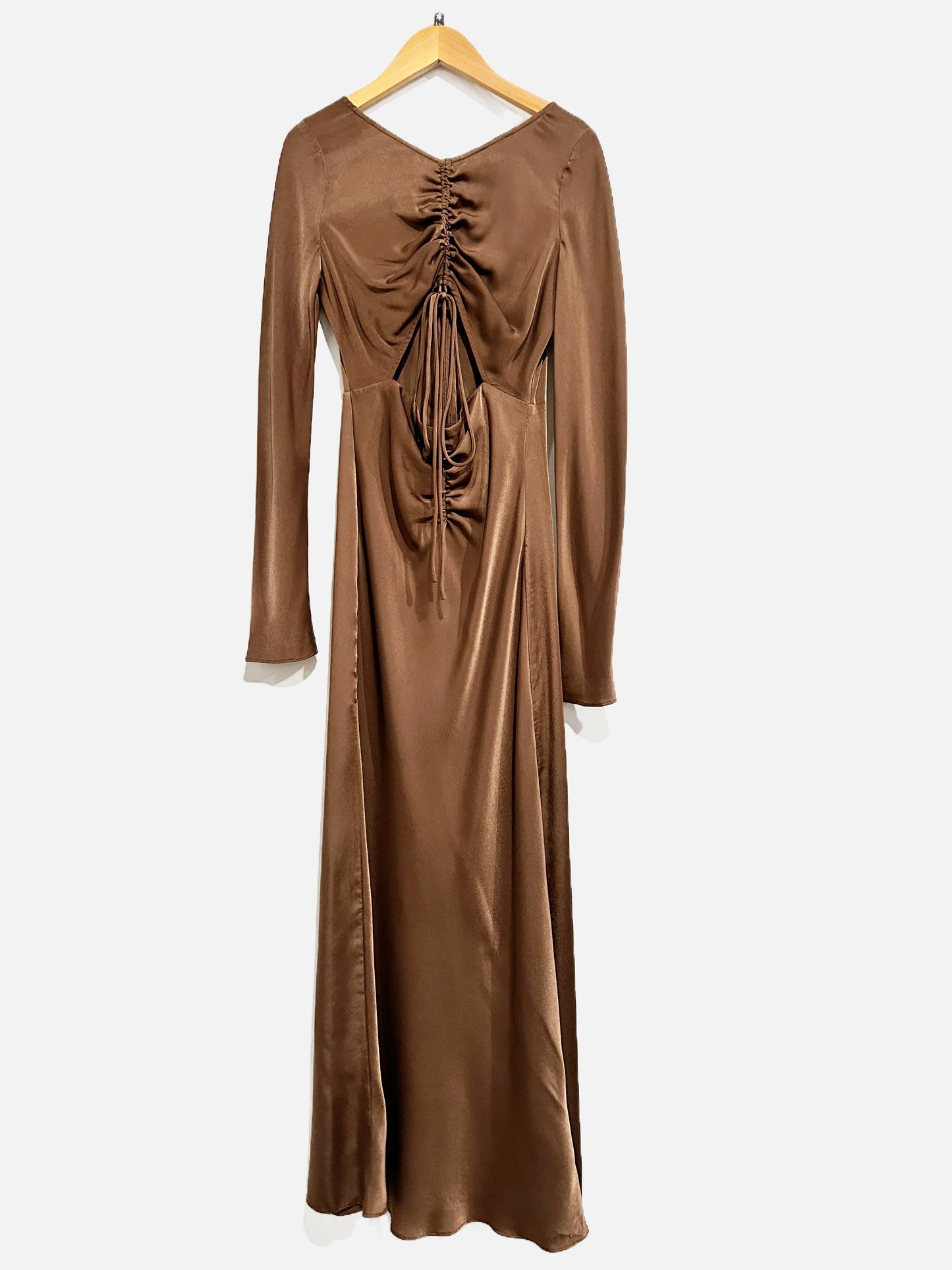Bardot Brown Satin Maxi Dress - XS