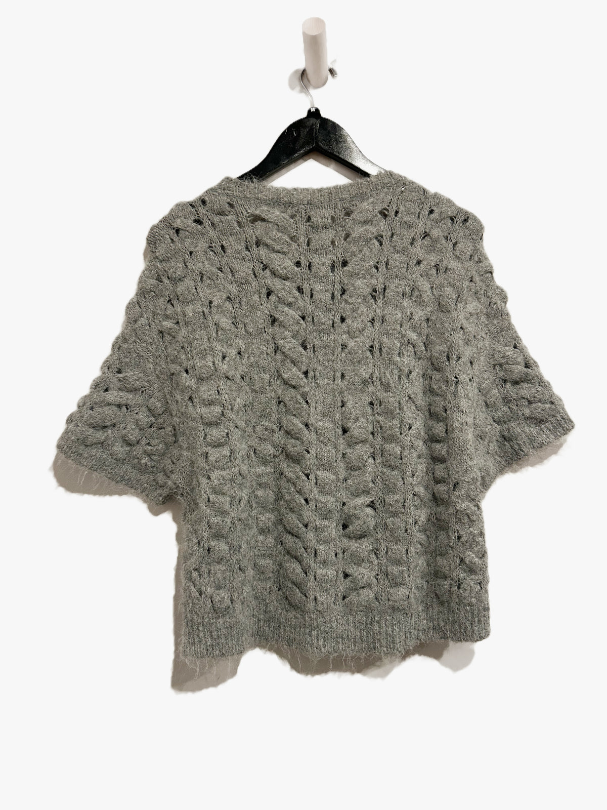 Express Open Stitch Cable Knit Short Sleeve Sweater in Heather Gray - Medium