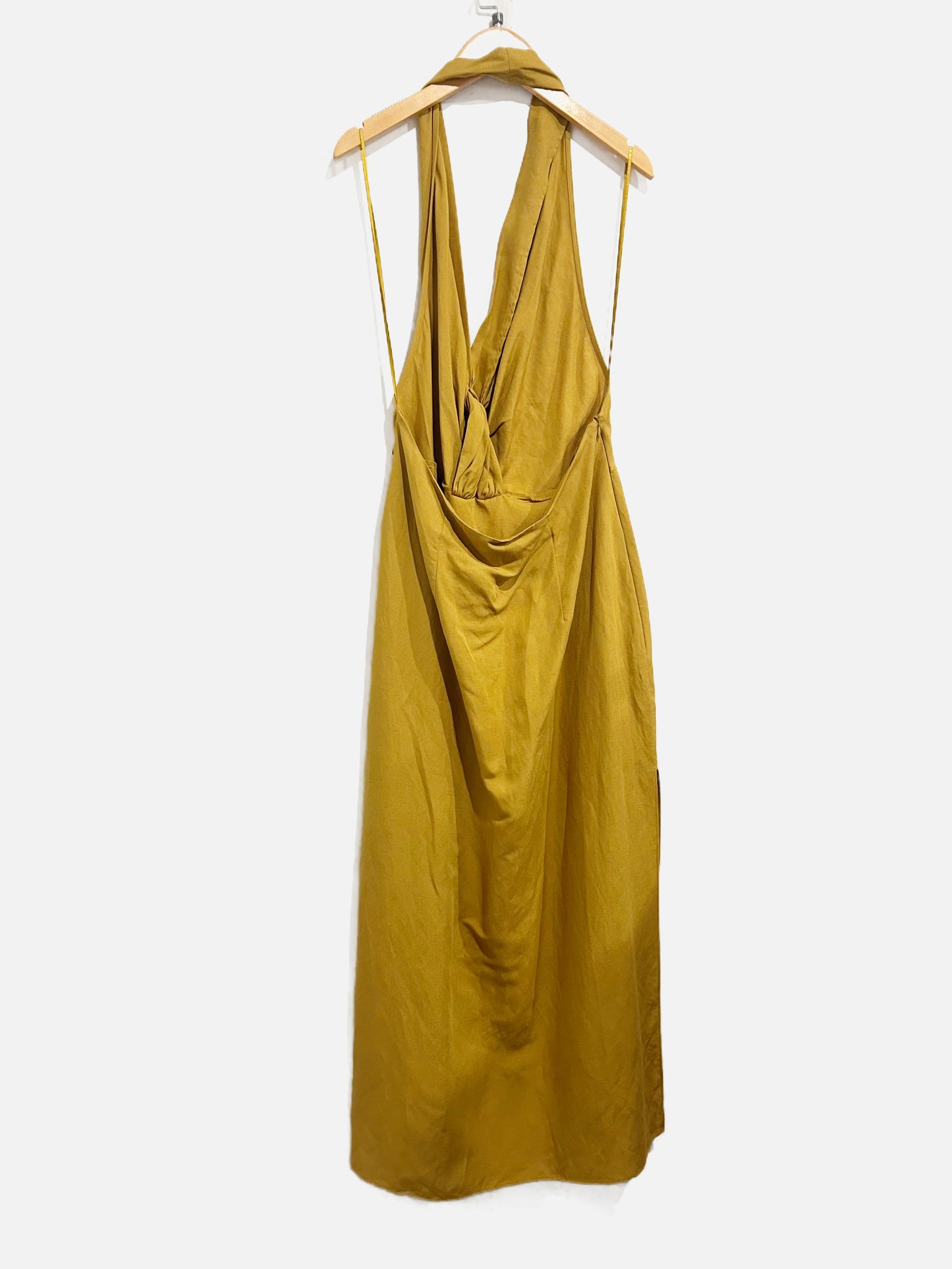 Zara Mustard Yellow Linen Halter Midi Dress - Large