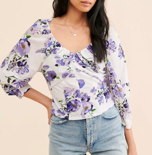 Anthropologie Purple Floral Blouse - Small