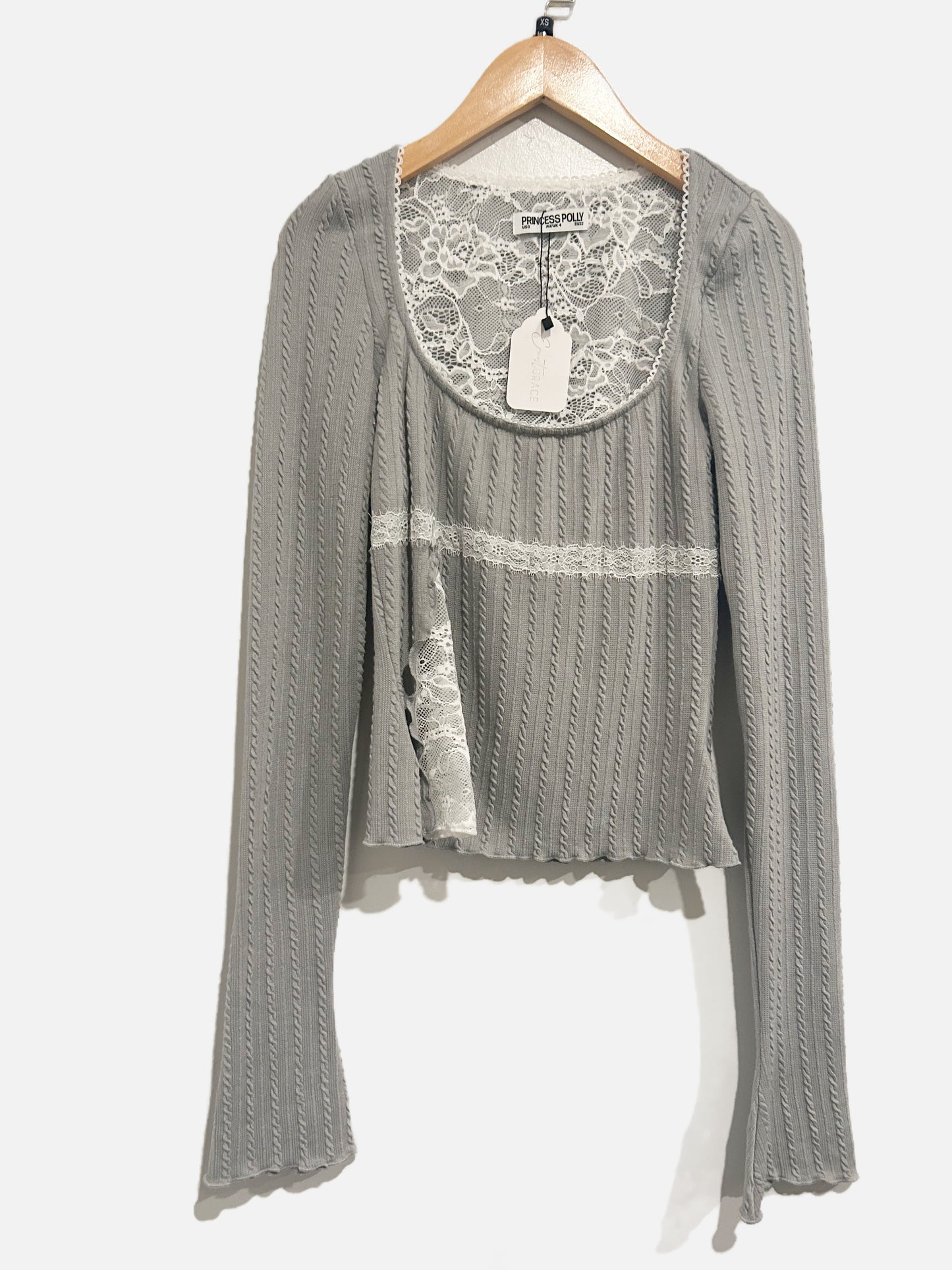 Princess Polly Gray Lace LS Top - 0