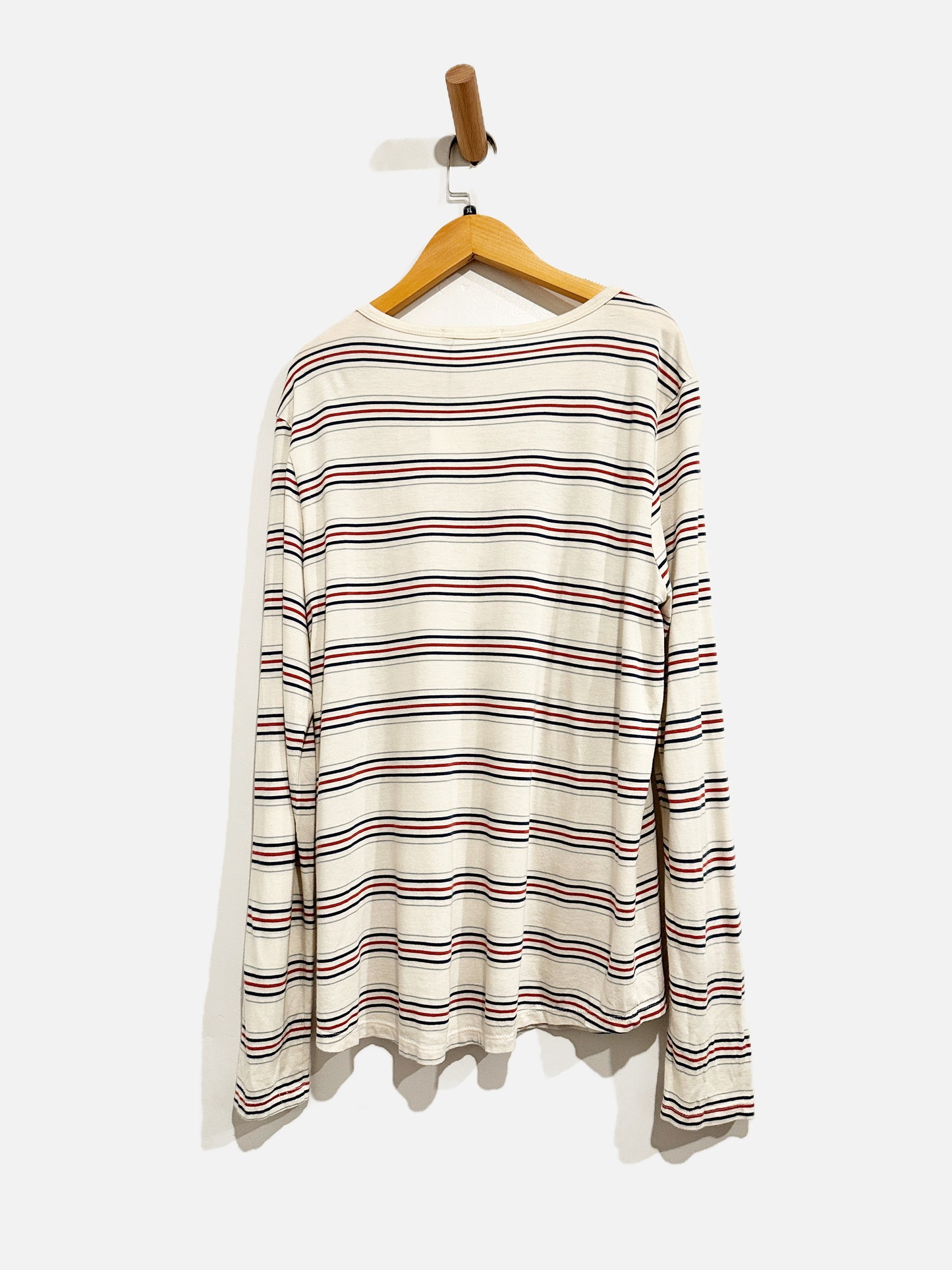 Marine Layer White and Red Stripe LS Tee - XL
