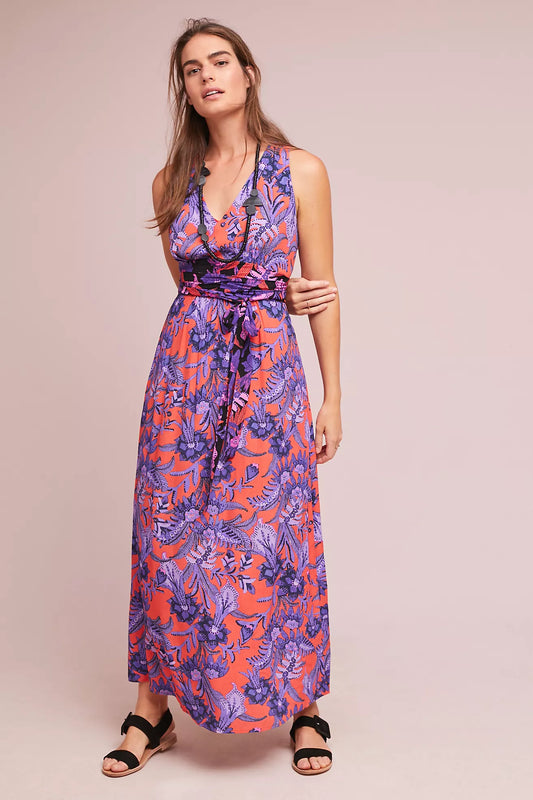Anthropologie Maeve Orange/Purple Maxi Dress - 10