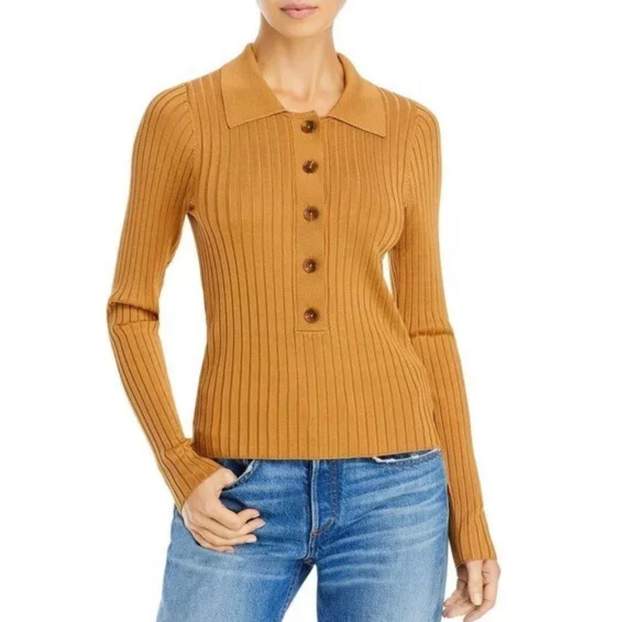 Good American Brown Ribbed LS - 3/4