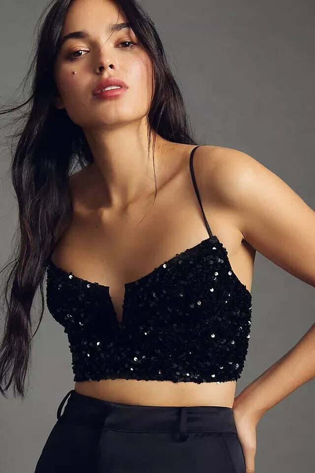 Anthropologie Black Sequin Bra - Medium