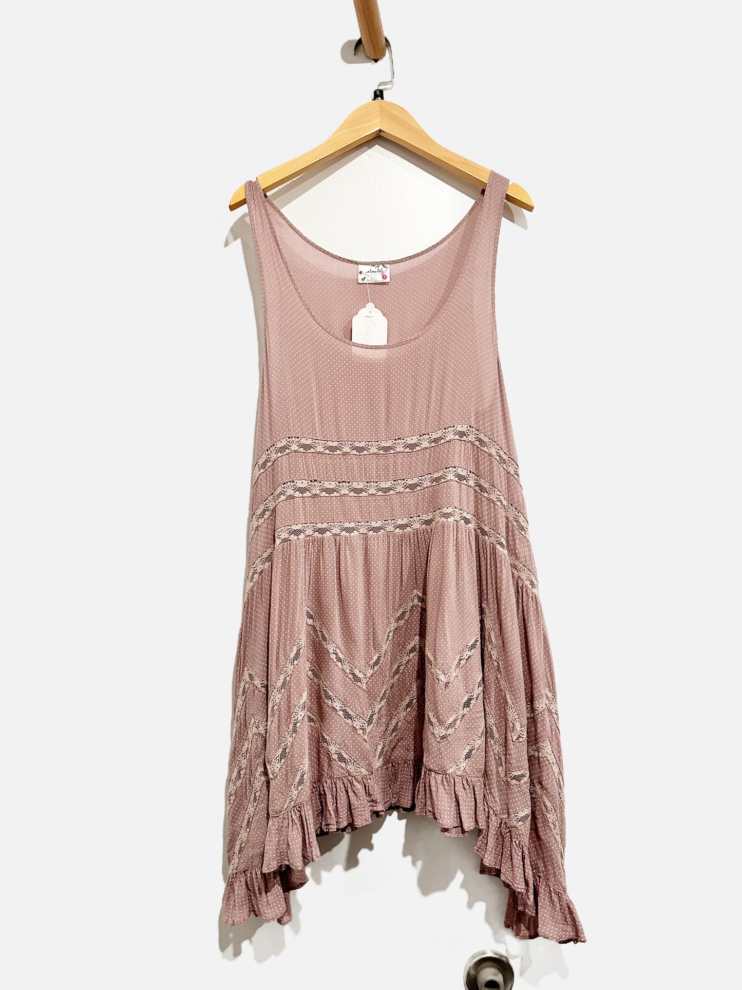 Free People Trapeze Pink Polka Dot Slip Dress - Small