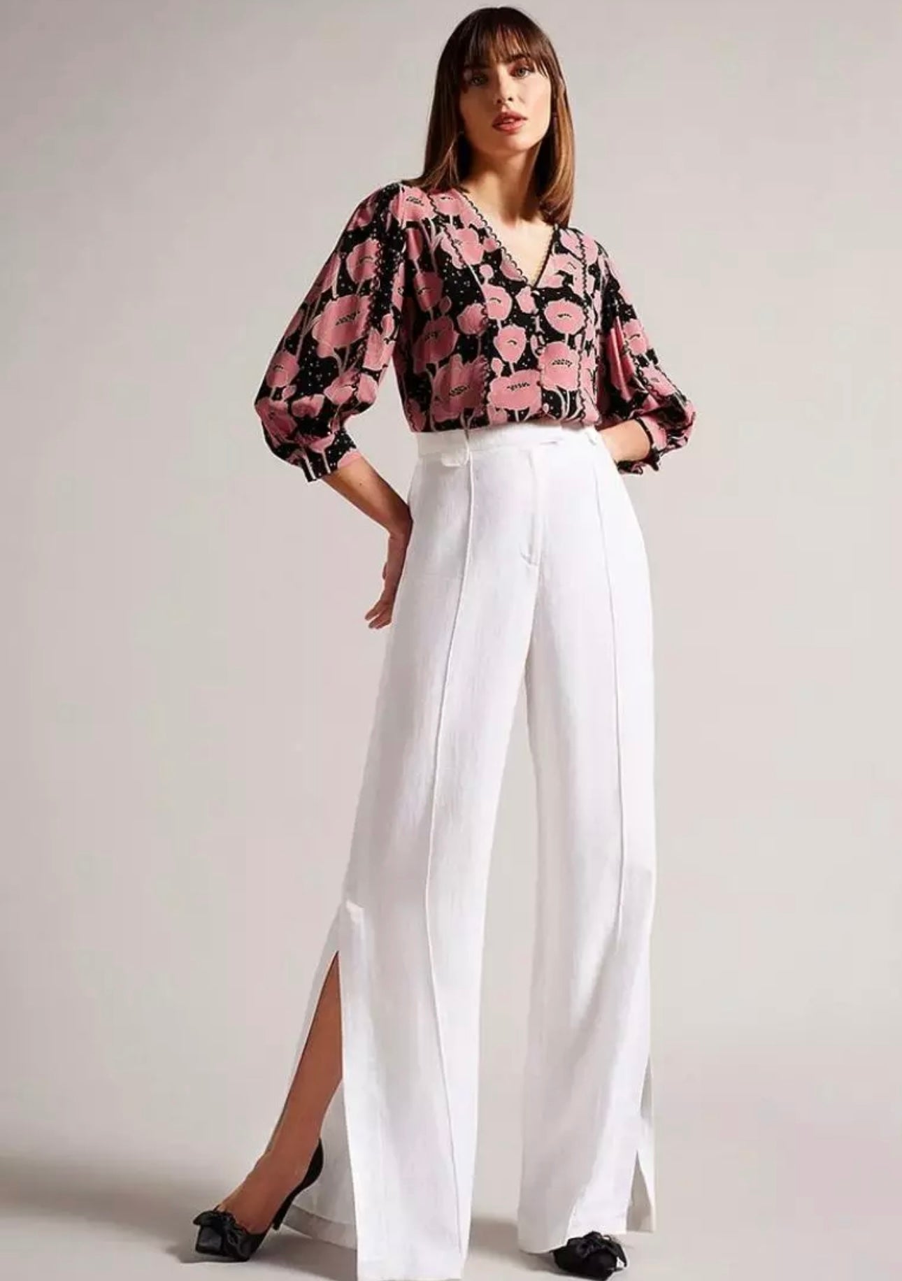 Ted Baker Stephii Black and Pink Floral Blouse - 2/Medium