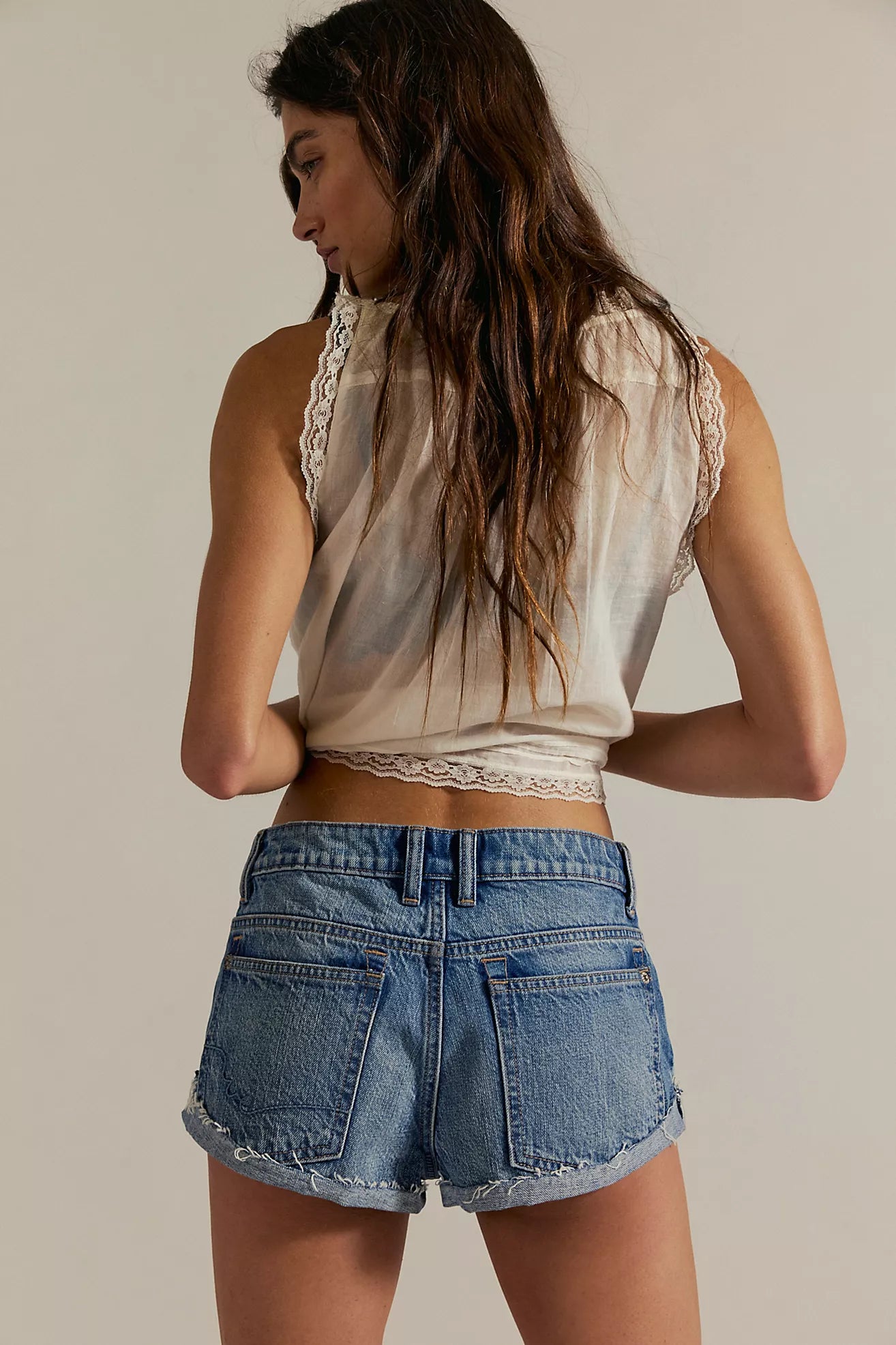 Free People Beginners Luck Slouch Denim Cuffed Shorts - 24
