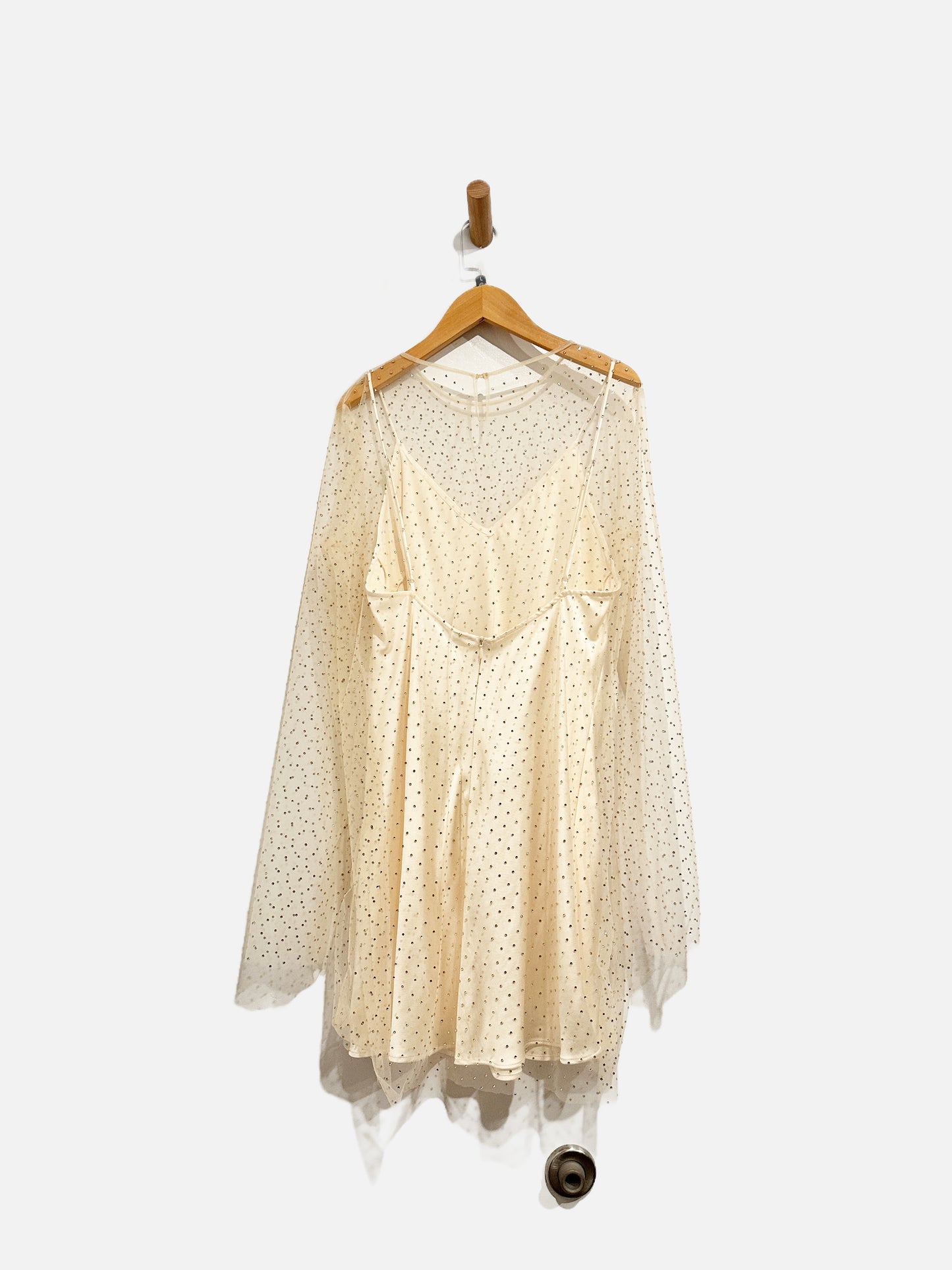 Zara White Rhinestone Sheer Mini Dress - Large