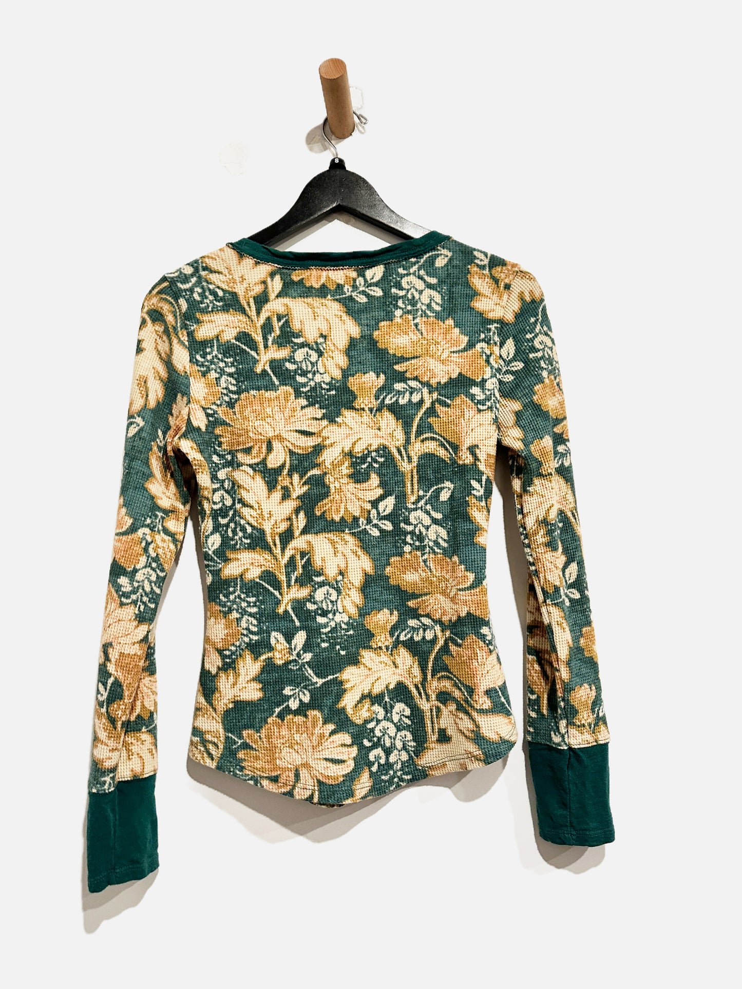 Anthropologie Pilcro Green Pattern Waffle Henley Top - Small