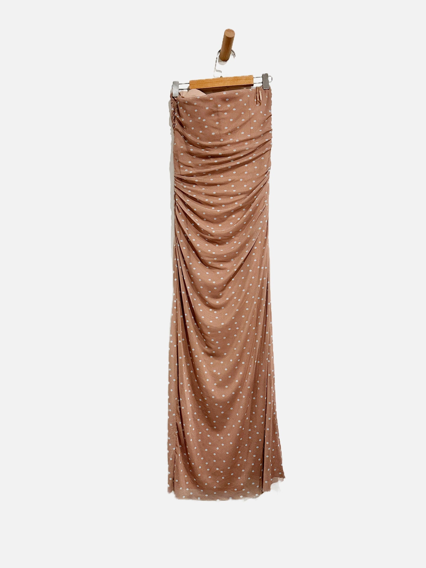 Zara Brown Mesh Polka Dot Strapless Dress - Small