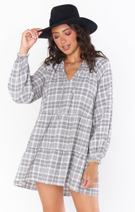 Show Me Your Mumu Birdie Black and White Windowpane Mini Dress - Medium