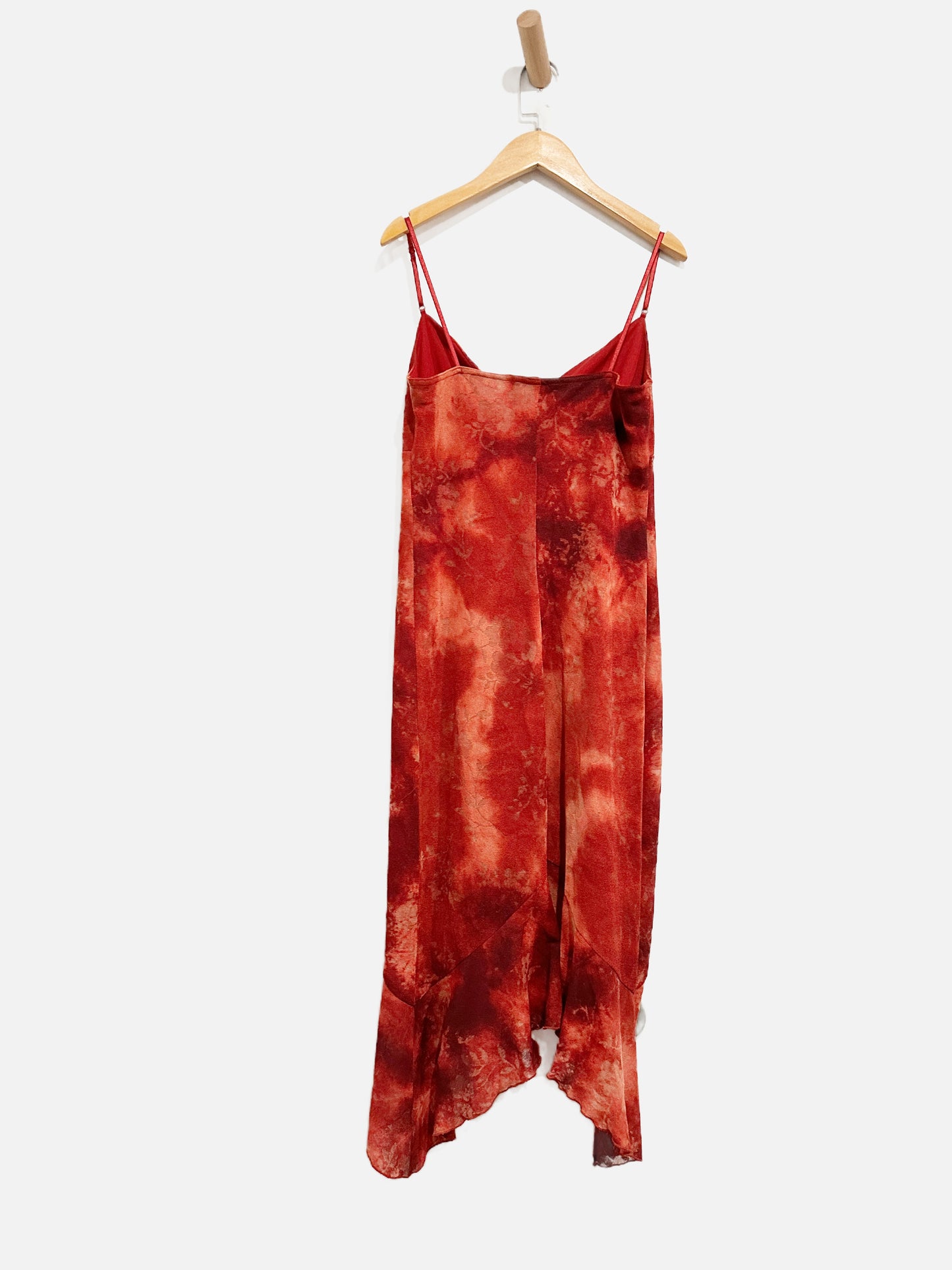 City Triangles Y2K Red Tie Dye Handkerchief Hem Dress - Small