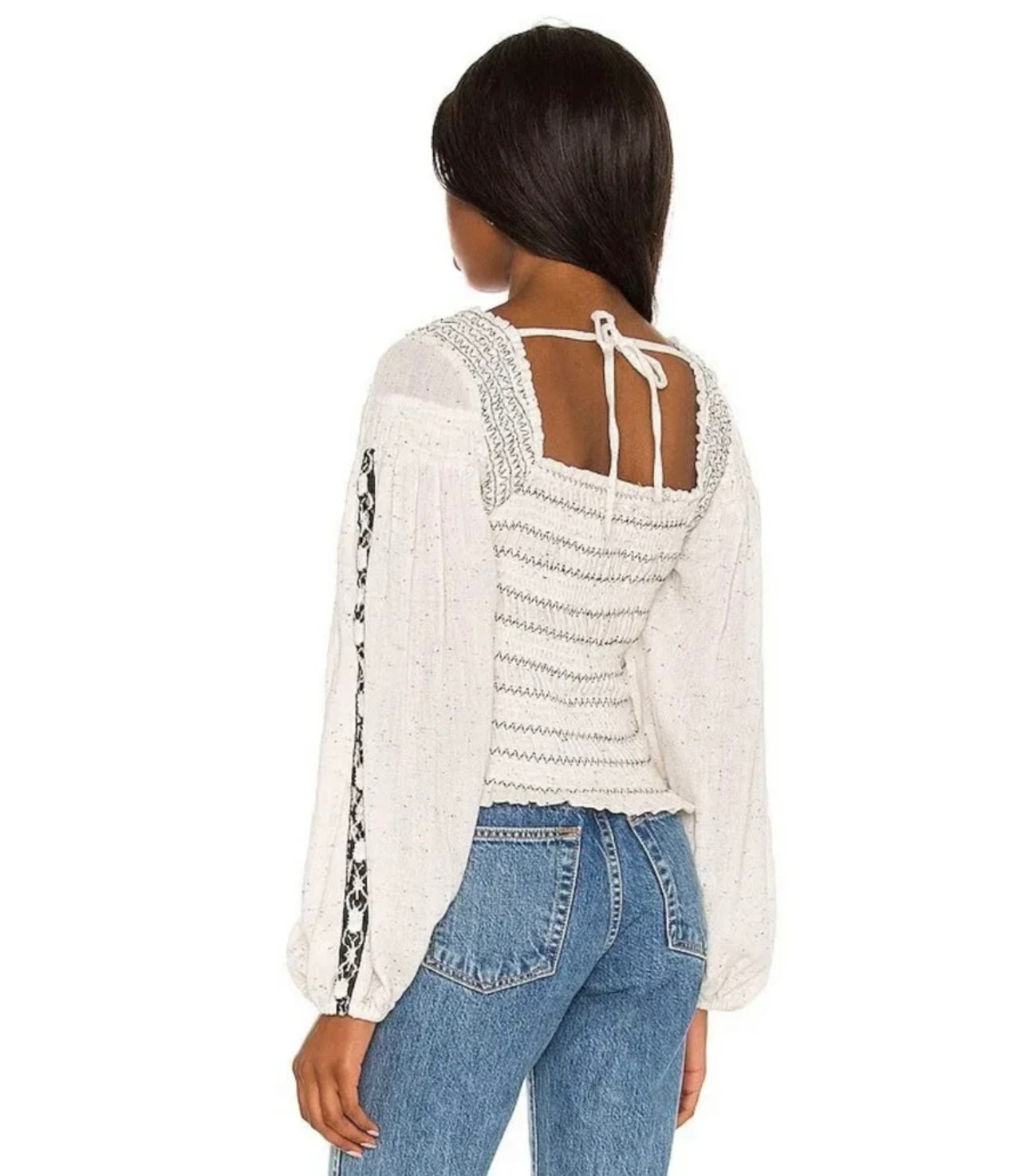 Free People Maggie White Smocked Blouse - Small