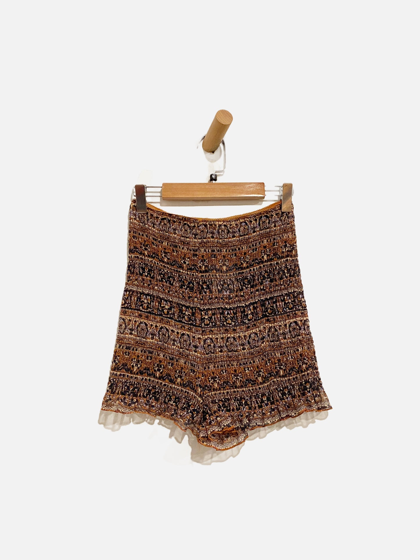 $$ Free People Brown/Navy Smocked Shorts - Medium