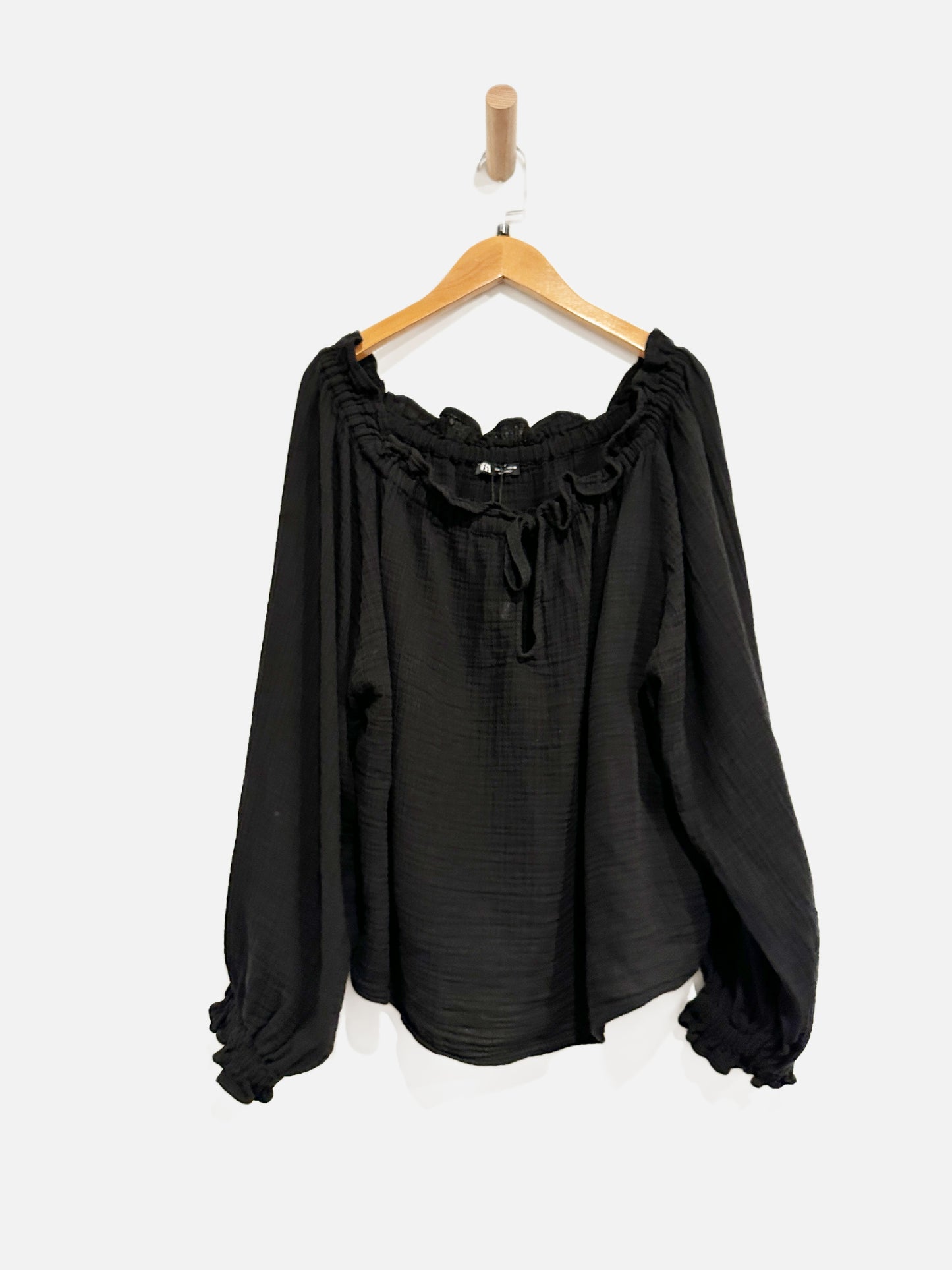 Zara Black Cotton OTS Top - Large