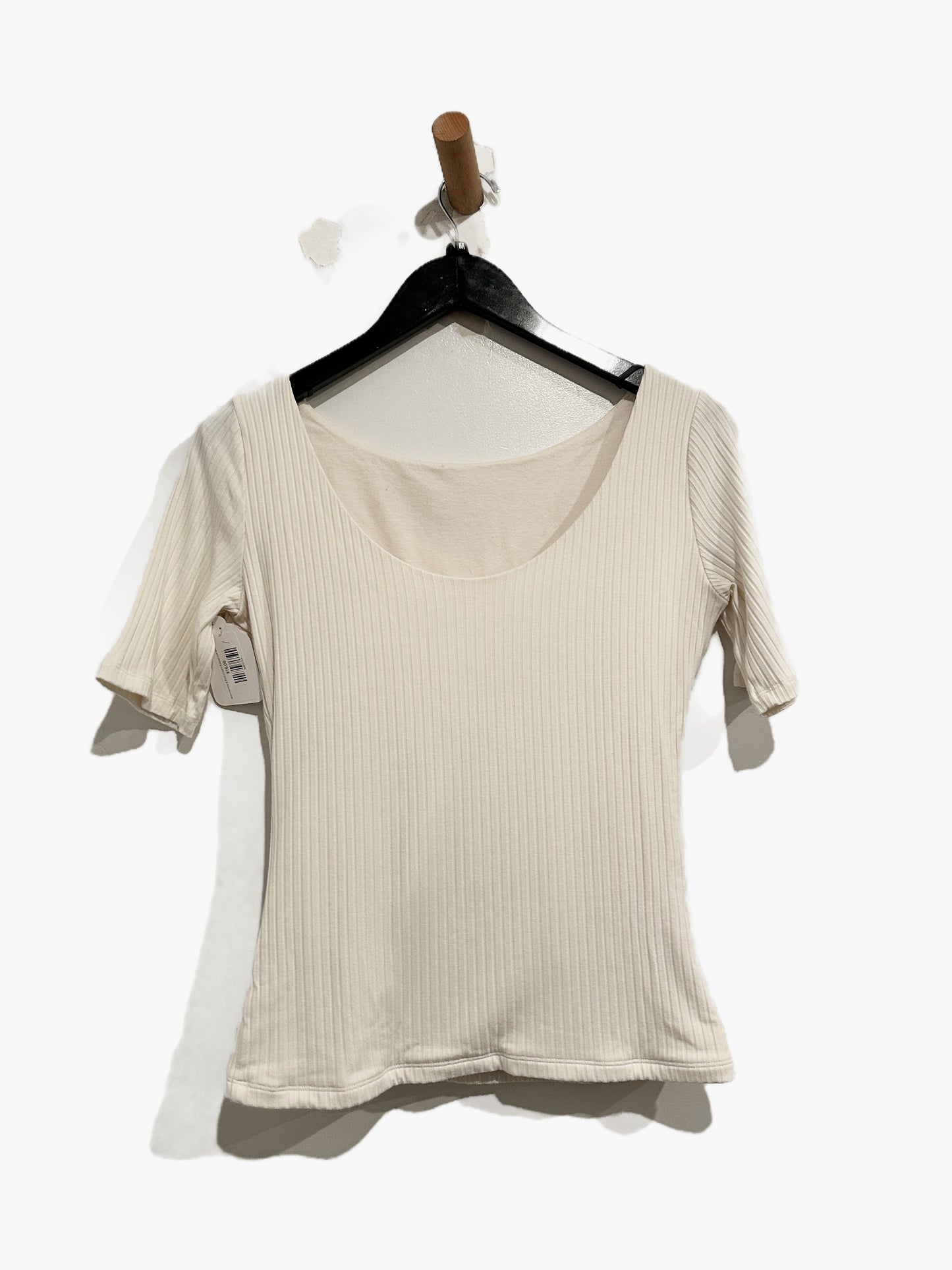 Abercrombie & Fitch Short Sleeve Rib Boatneck Top in Cream - Medium