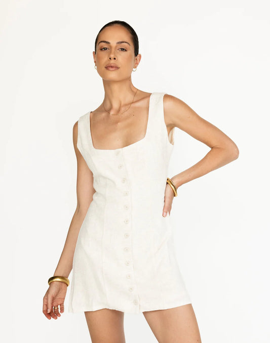 Charcoal Cream Linen Button Down Dress - 10