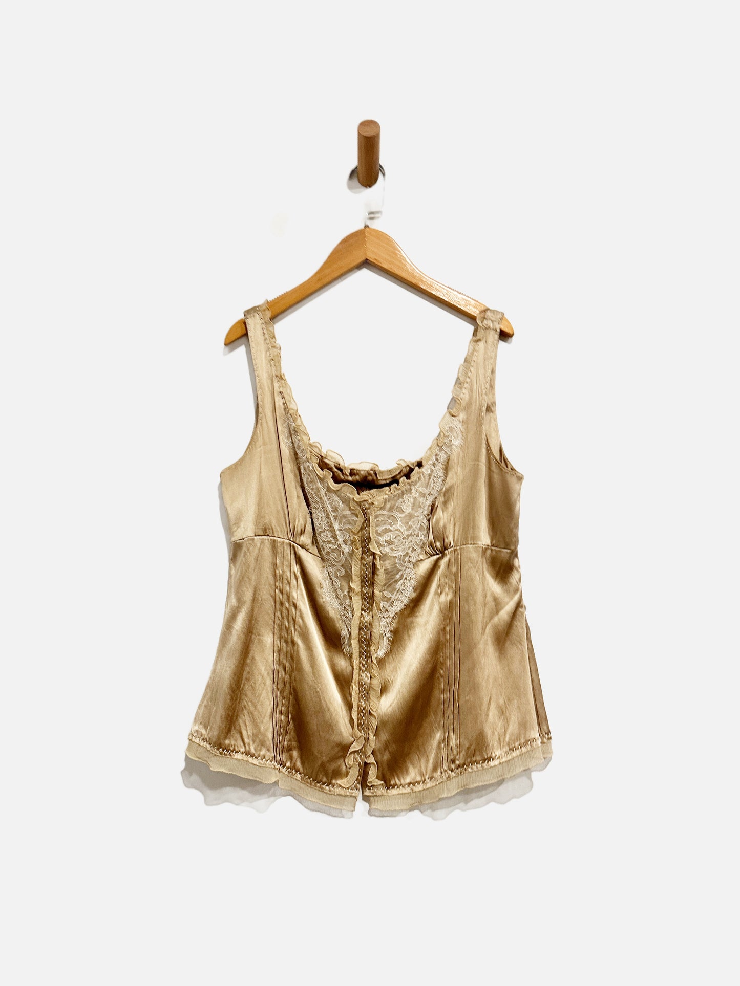 Elie Tahari Y2K Gold Silk Lace Cami - Large