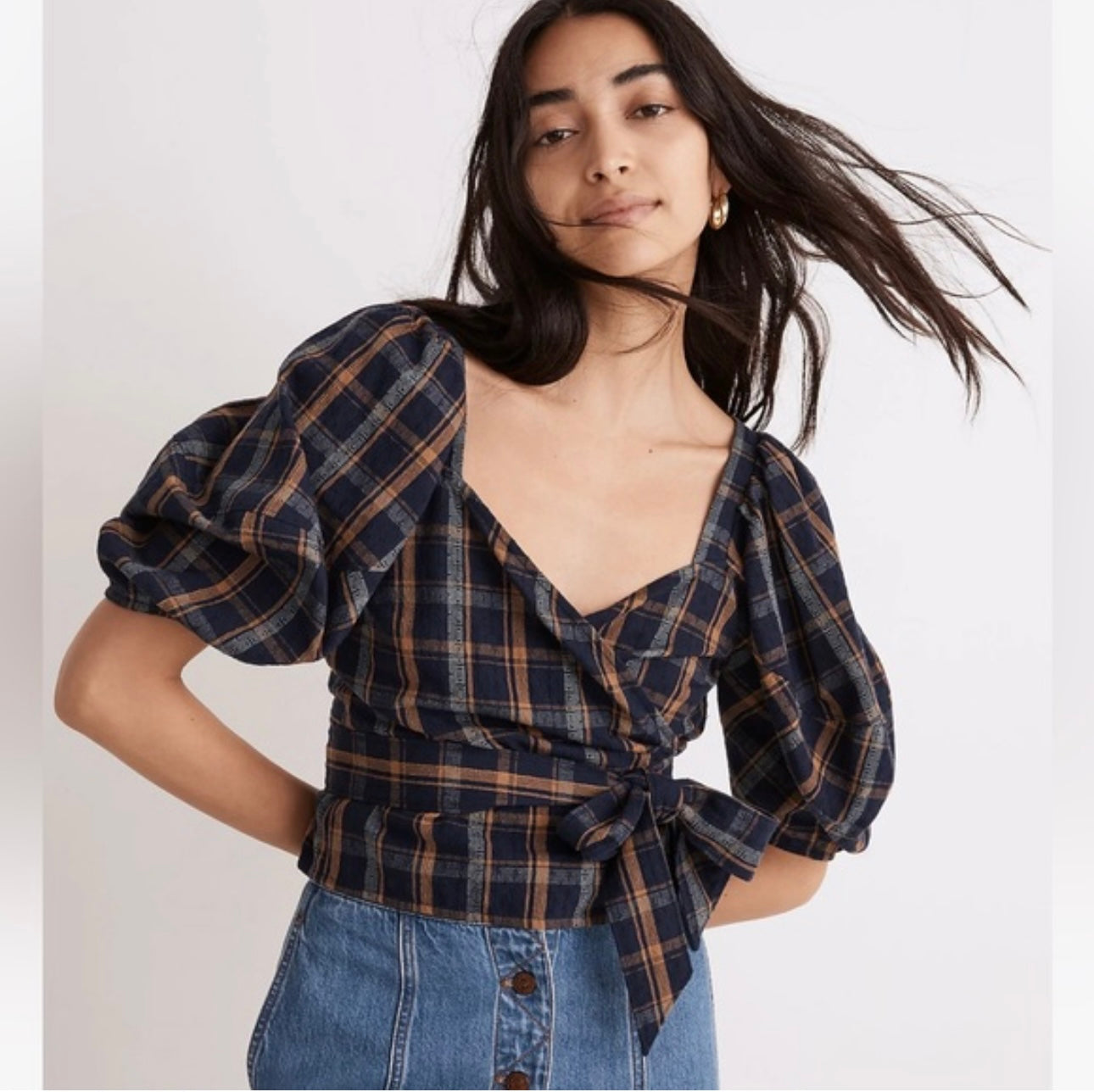Madewell Navy Sweetheart Wrap Top - Small